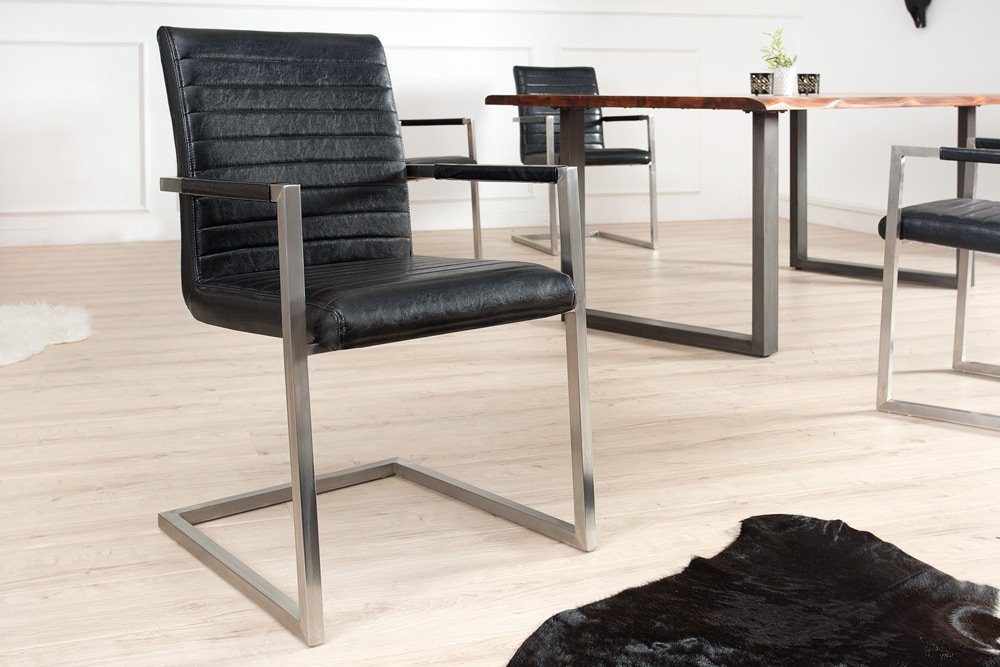 riess-ambiente Freischwinger LOFT antik schwarz / silber (Einzelartikel, 1 St), Esszimmer · Kunstleder · Metall · mit Armlehne · Industrial