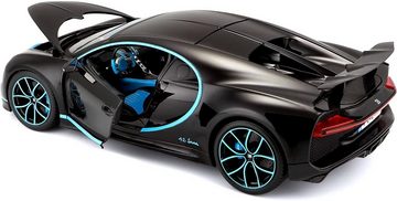 Bburago Modellauto Bugatti Chiron 42 Sekunden Weltrekord (schwarz), Maßstab 1:18, Originalgetreue Innenausstattung