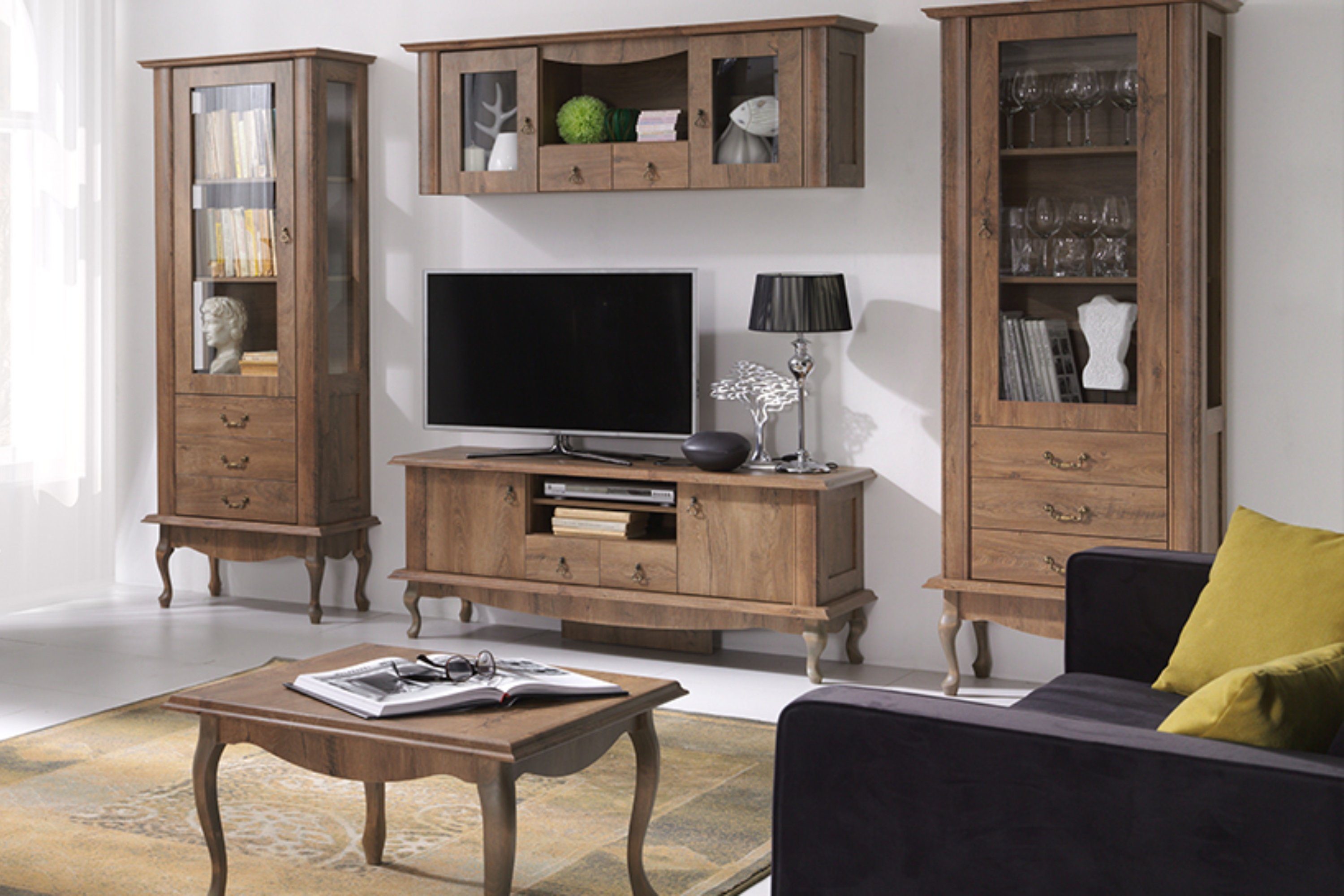 KONSIMO® Lowboard BRITON TV-Schrank TV-Board, mit Schubladen, geschnitzte Füße