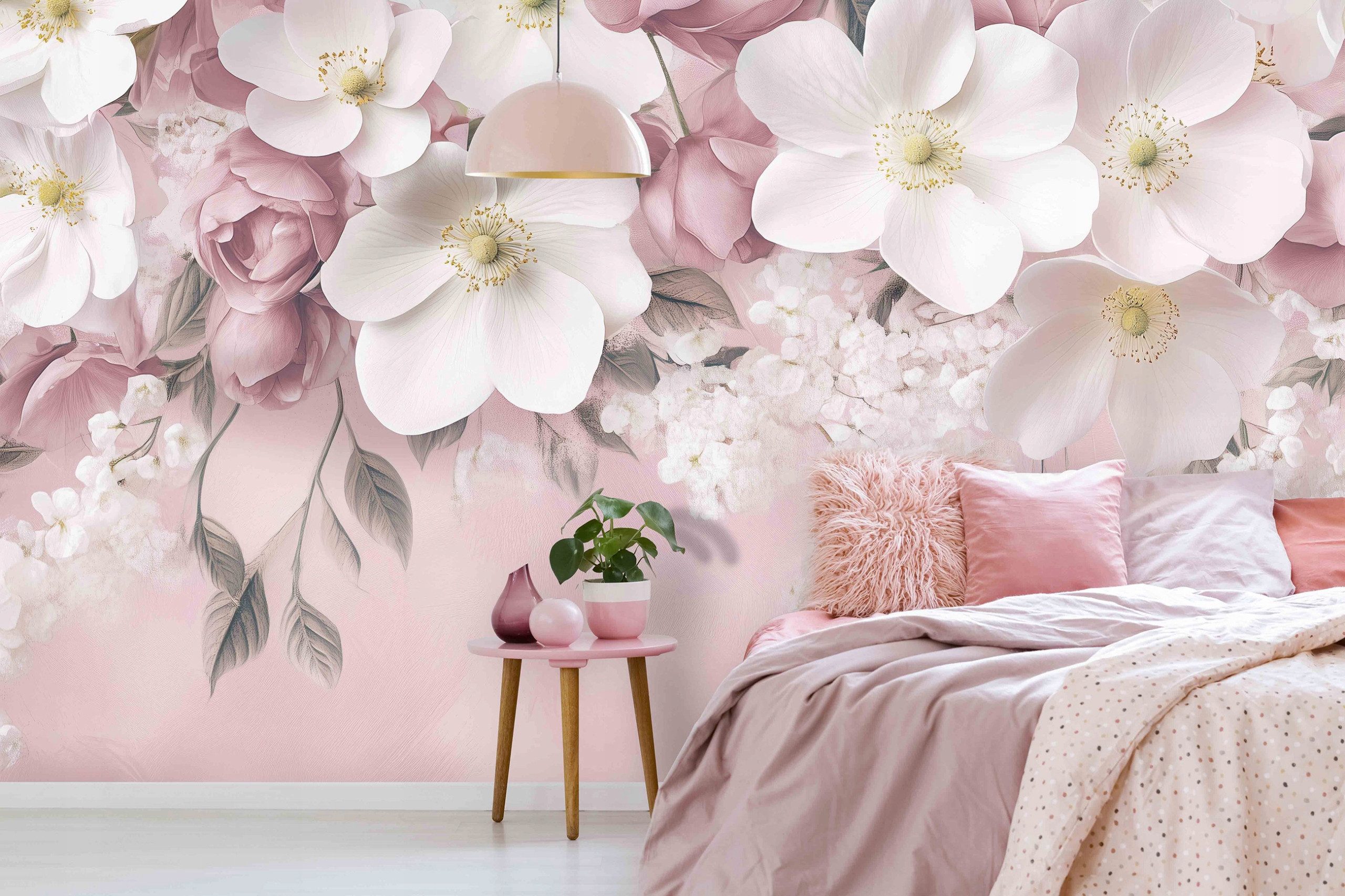 Wallarena Fototapete Blumen Beton - Mehrfarbig - Elegant - Vlies - Schlafzimmer, glatt, (2 St), 100x70cm