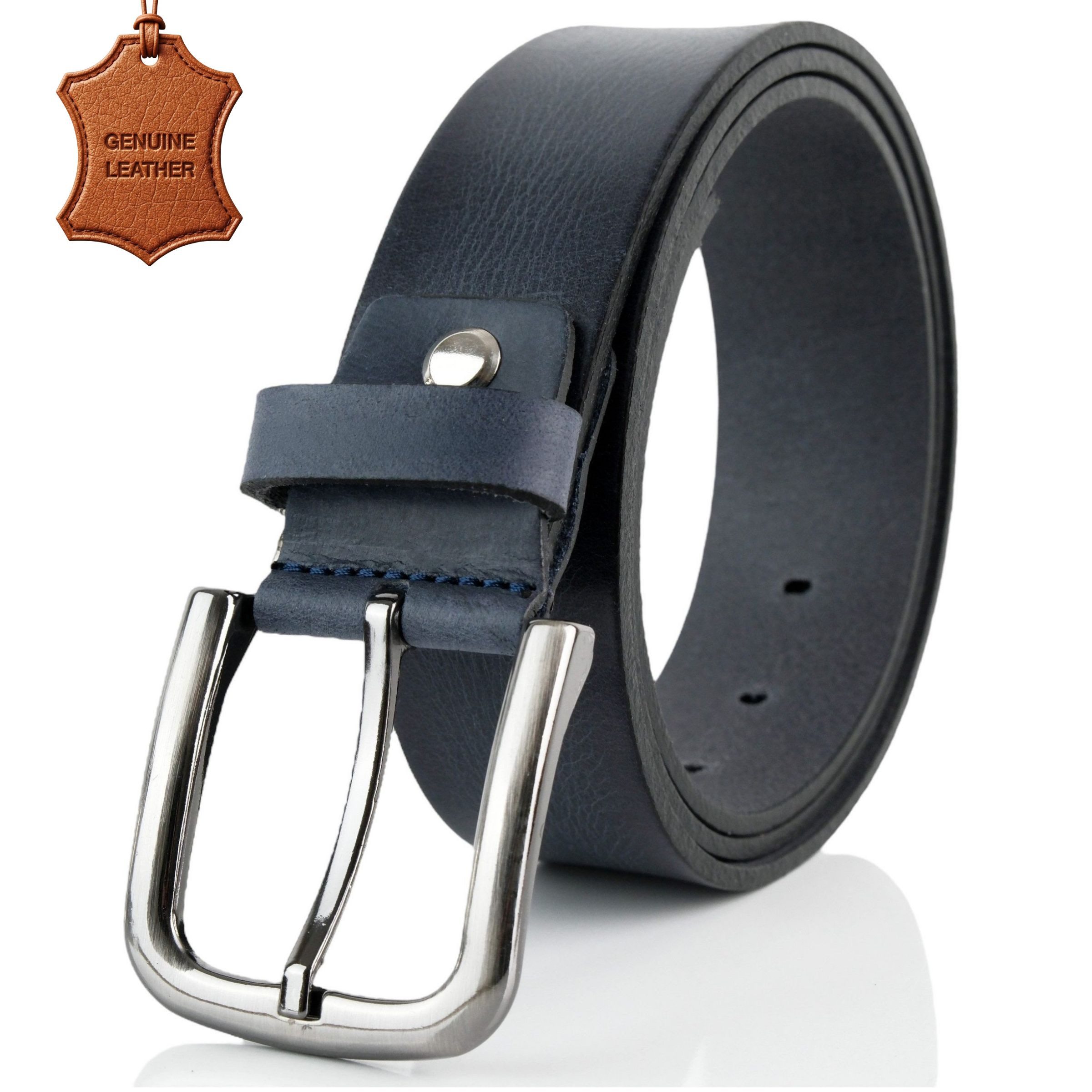 herémood Ledergürtel Gürtel Herren 4 cm breit Ledergürtel Jeans Premium Herren Geschenke (100 % Echtleder Gürtel handgefertigt, hochwertig verarbeitet, kürzbar, 1-St., Blau 125 cm – 4 cm breit – echtes, robustes Büffelleder, langlebig) Ledergürtel Herren Blau – robust & edel, ideales Herrengeschenk