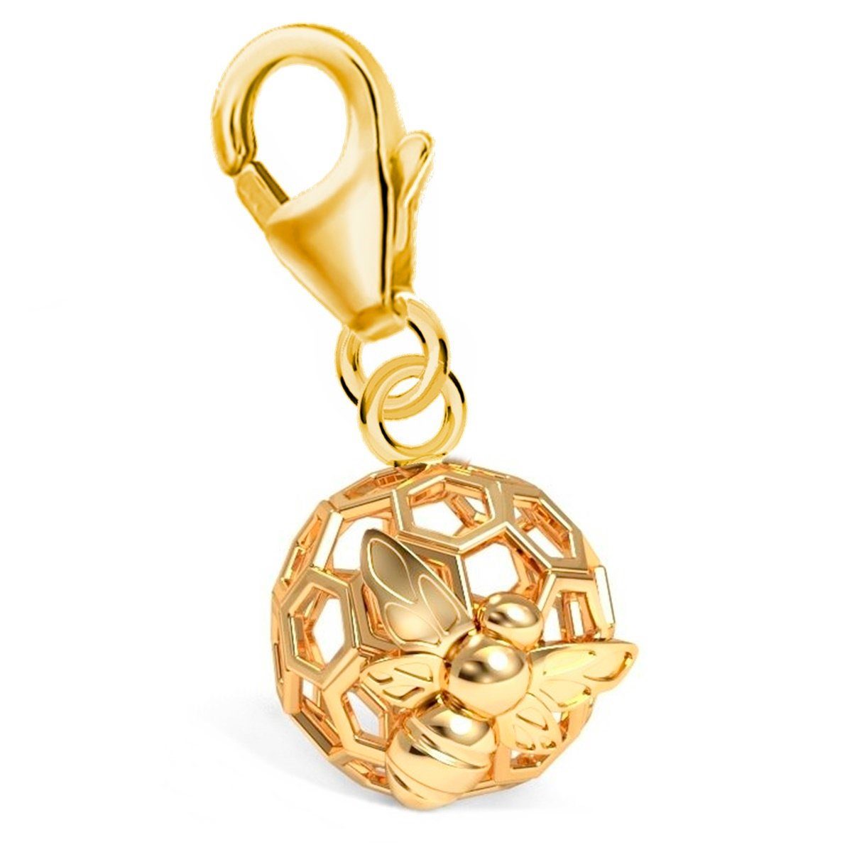 Charm-Einhänger Etui), Karabiner Charm mit Silber oder Gliederarmband Goldene Biene Vergoldet für Halskette Hufeisen (inkl. Anhänger Honigwabe 925