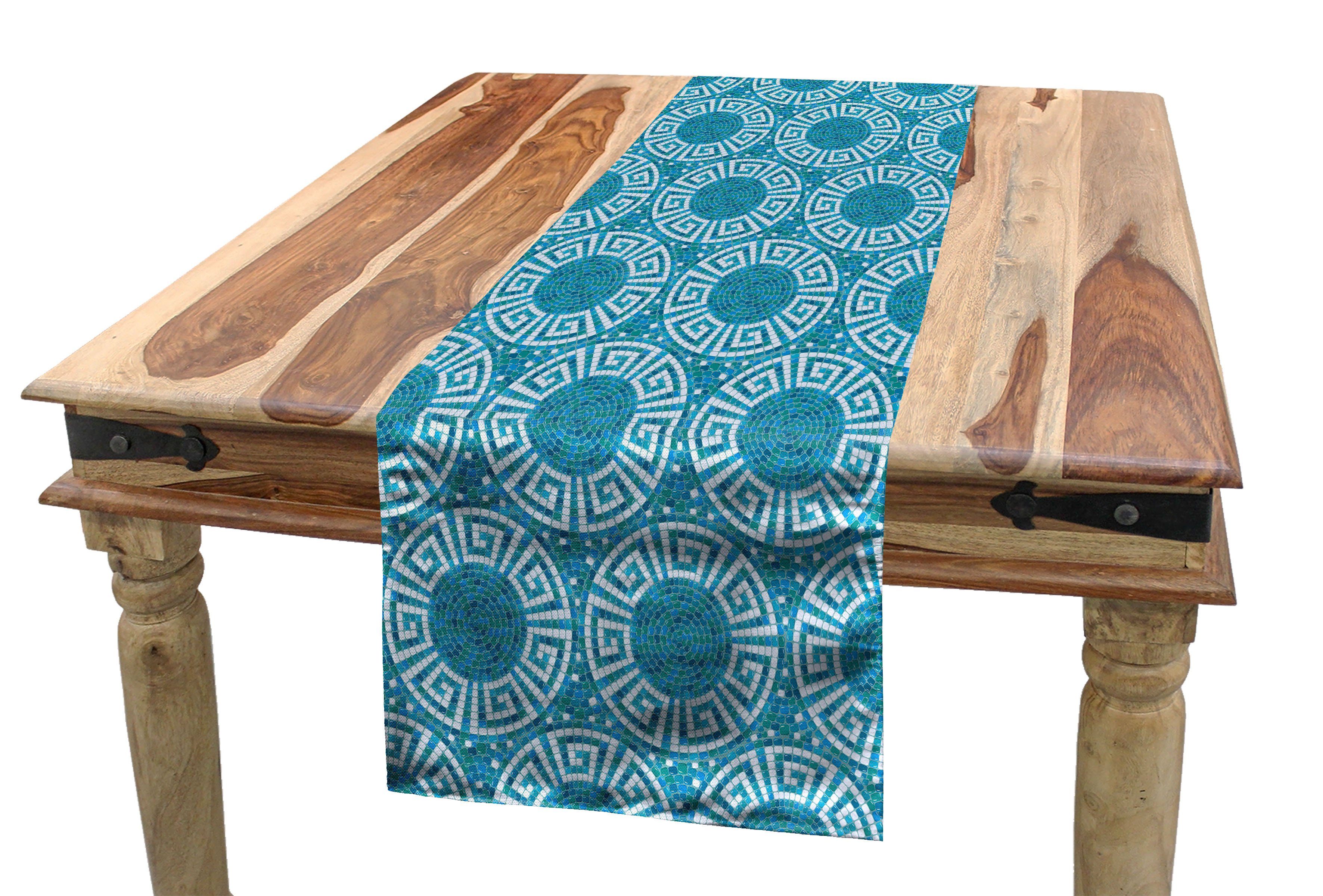 Abakuhaus Tischläufer Esszimmer Küche Rechteckiger Dekorativer Tischläufer, Wasser Greek Meander-Mosaik-Fliesen