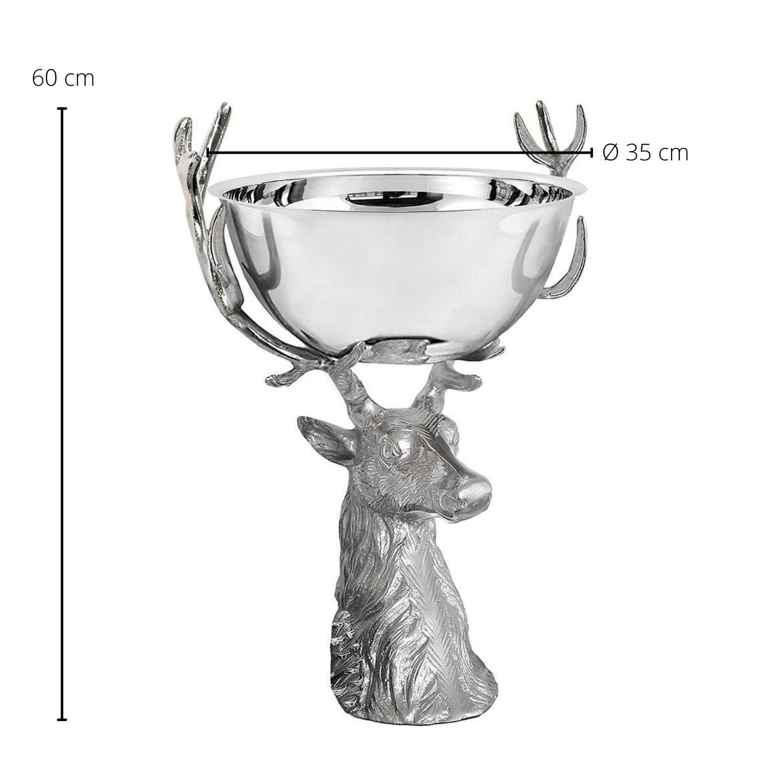 EDZARD Servierschale Richard, Stahl, Hirsch-Design, Silber-Optik, vernickelt, H 45 cm