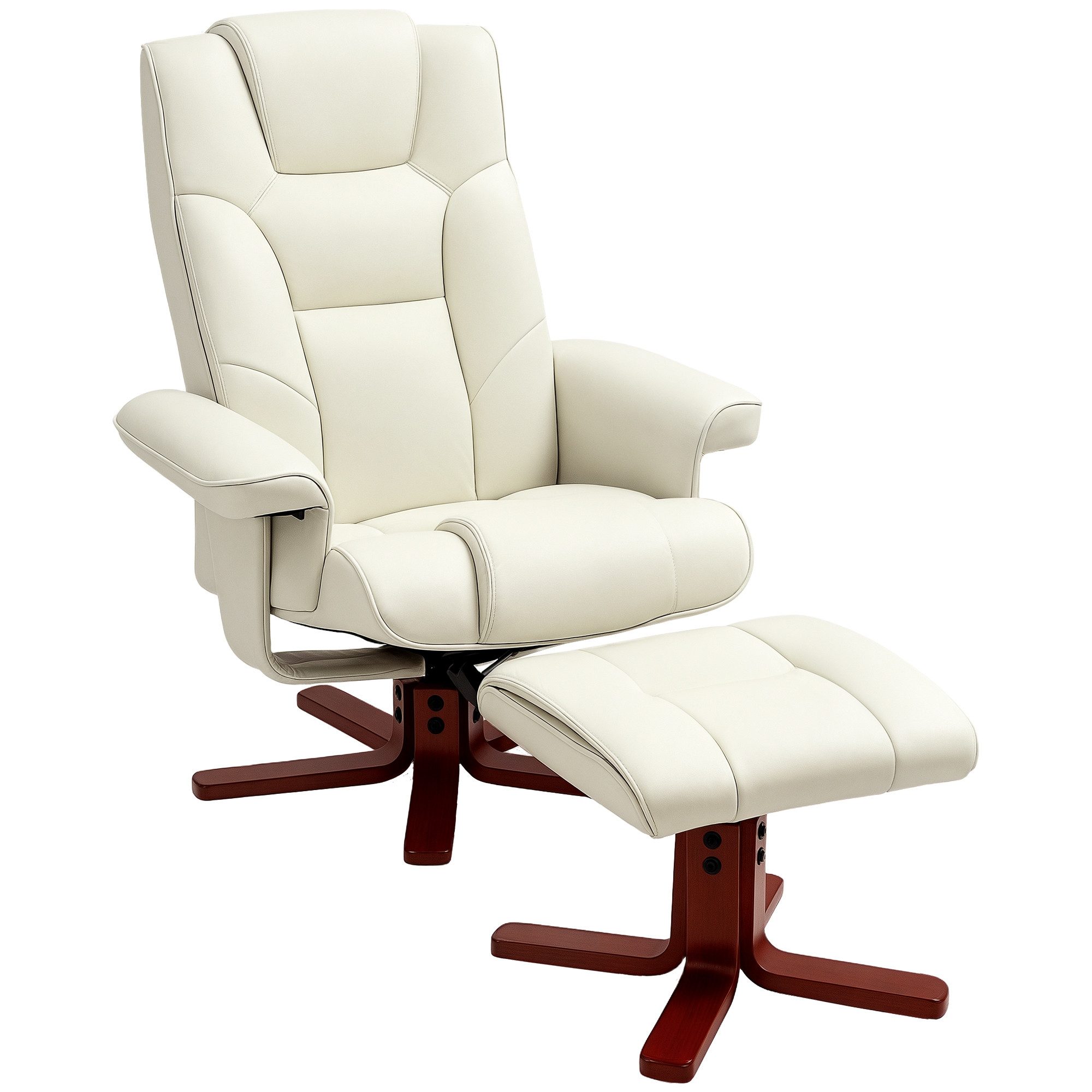 HOMCOM Relaxsessel Hocker, Fernsehsessel mit Liegefunktion, Wippfunktion (Gepolstert Liegesessel, 2-St., TV-Sessel), bis 150 kg, für Wohnzimmer, Kunstleder, Cremeweiß