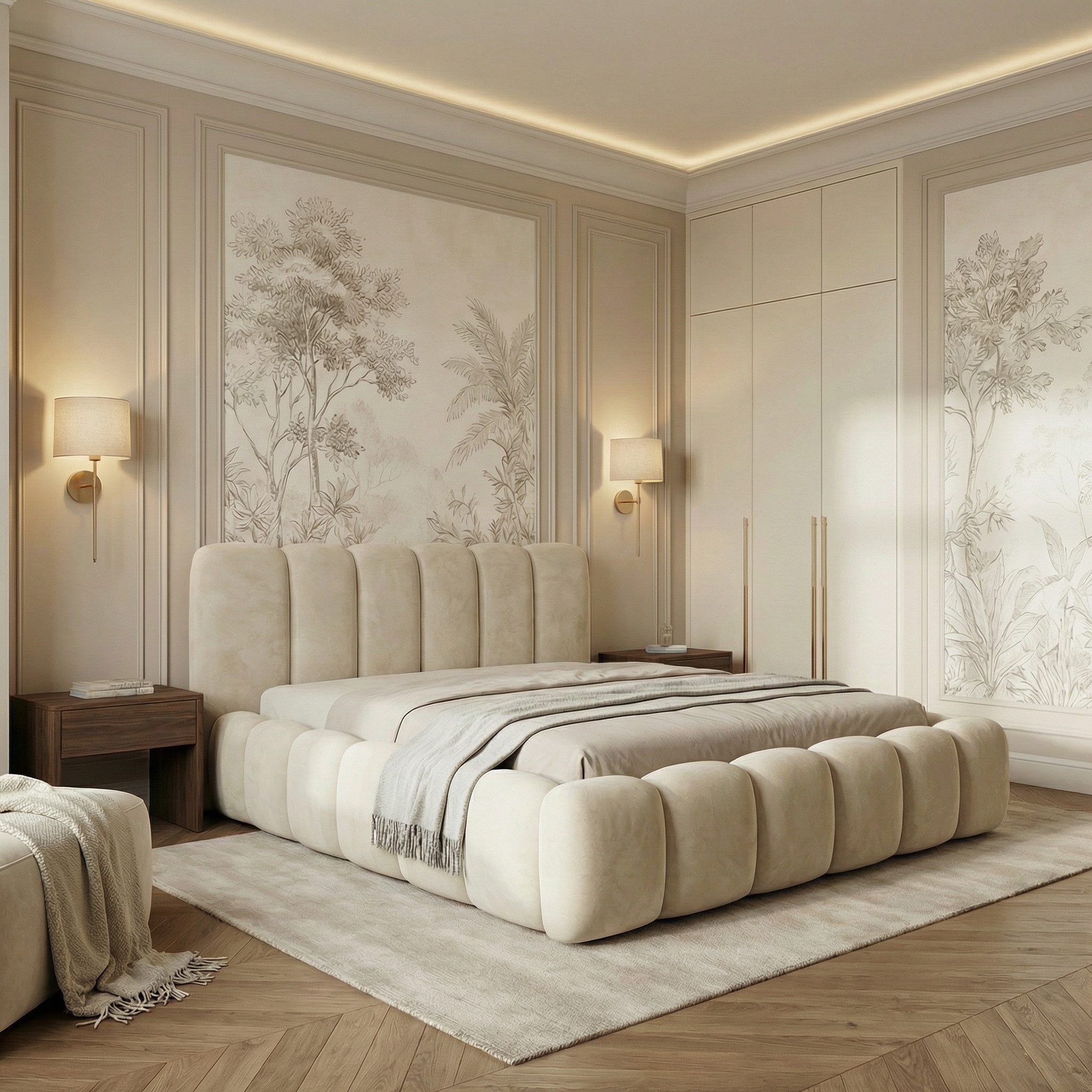 yourhouse24 Polsterbett DALLAS Slim Bubble-Design aus Samt, inkl. Bettkasten, Platzsparendes Chunky-Bett aus weichem Velours mit HDF-Boden – Bild 3 von 5