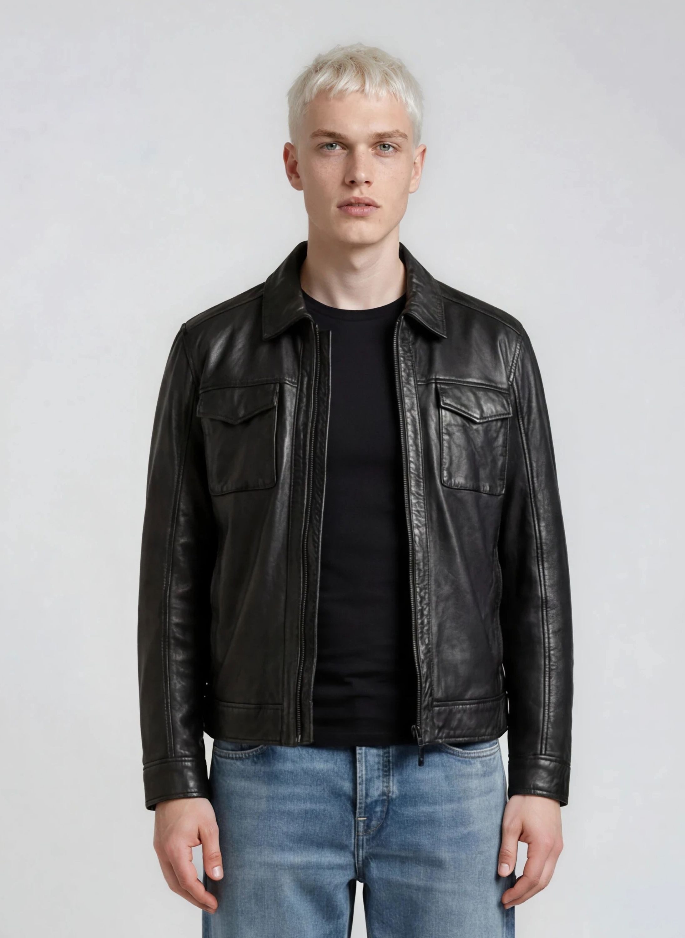 trueprodigy Lederjacke Jax Aufgesetzte Taschen im Hemd-Stil günstig online kaufen