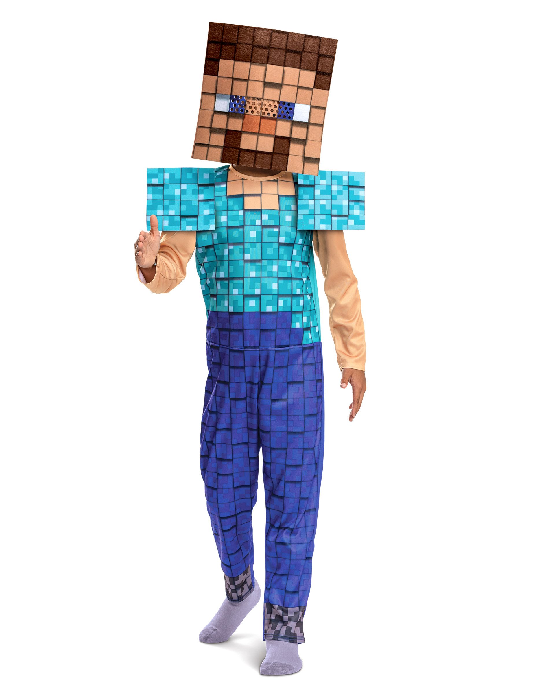 Disguise Kostüm Minecraft Kinderkostüm Steve Basic Pixellook türkis-blau