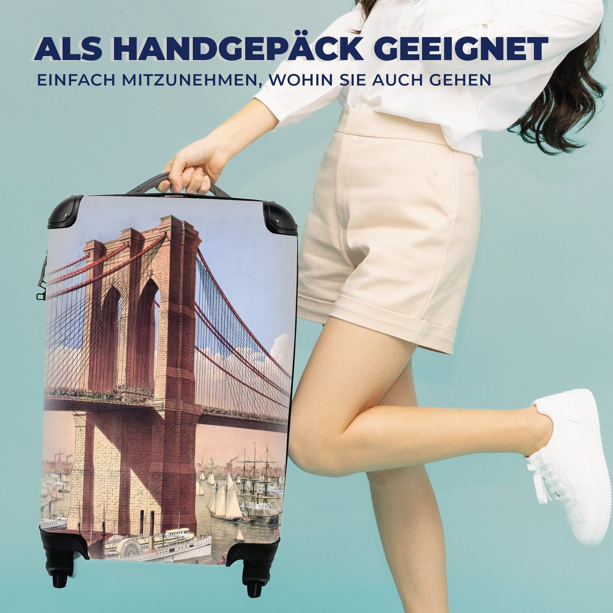 Trolley, für MuchoWow Brooklyn Bridge, Abbildung Ferien, der Handgepäck detaillierte Eine Handgepäckkoffer Reisekoffer 4 mit rollen, Reisetasche Rollen,