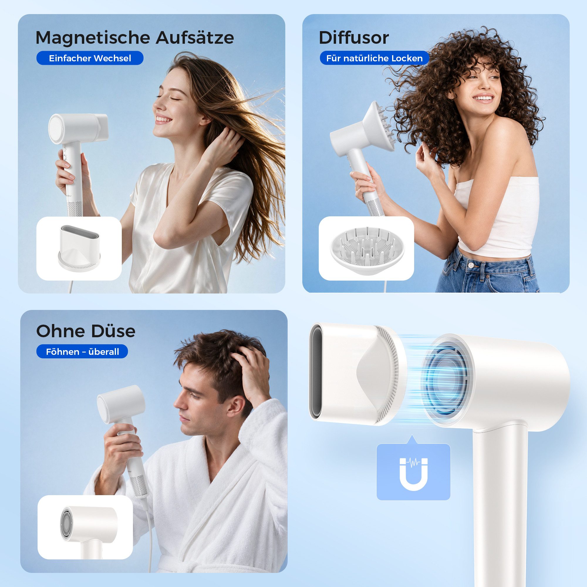 Teendow Haartrockner T761-B Föhn Ionen mit Diffusor 1600W Kaltluft Hochgeschwindigkeit, 1600 W, Magnetdüse, Diffusor, Ionen-Technologie, Leise Betriebslautstärk – Bild 5 von 5