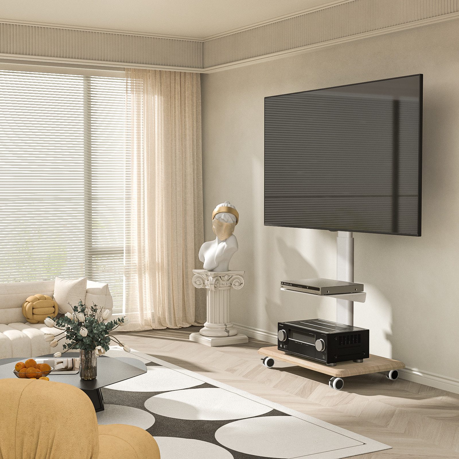 Rfiver TV-Ständer Rollbar TV Wagen auf Rollen für 26-65 Zoll Fernseher, Fernsehständer, (bis 65 Zoll, 1-tlg., drehbarer TV-Ständer​, TV Standfuß, höhenverstellbar Neigbar Max. 35 KG VESA 400x400 mm)