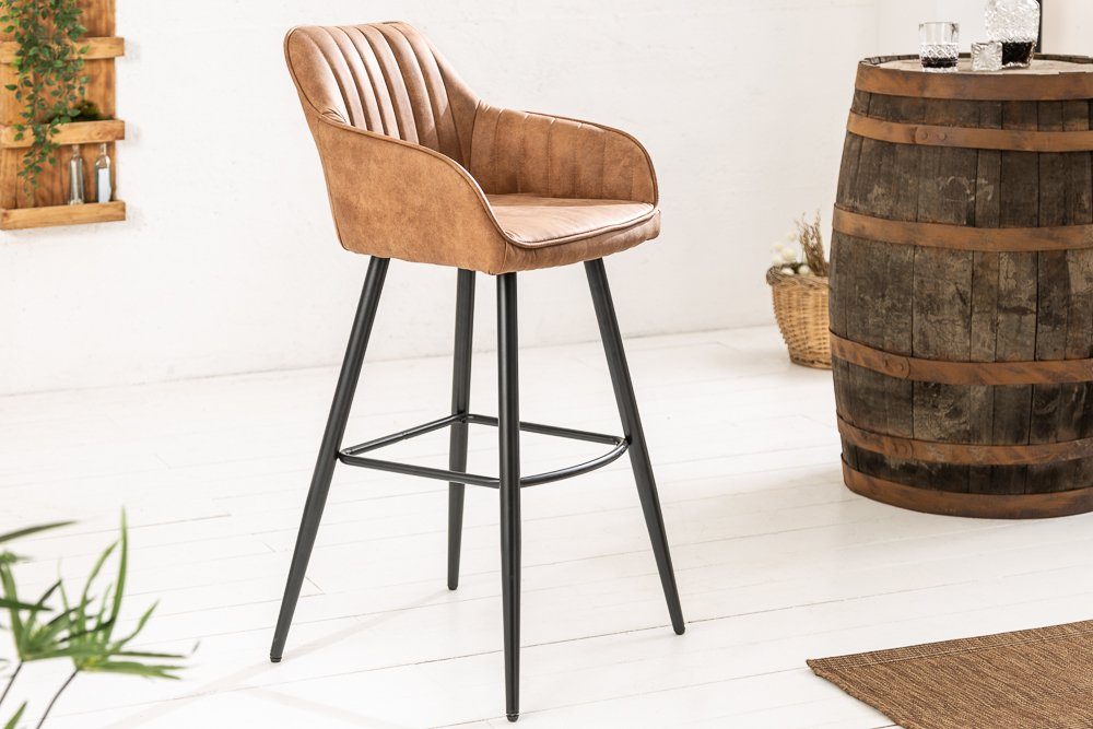 riess-ambiente Barhocker TURIN vintage braun/schwarz – Microfaser, mit Armlehne, Ziersteppung, komfortable Polsterung mit Fußablage – ideal für Bar oder Küchent – Bild 3 von 5
