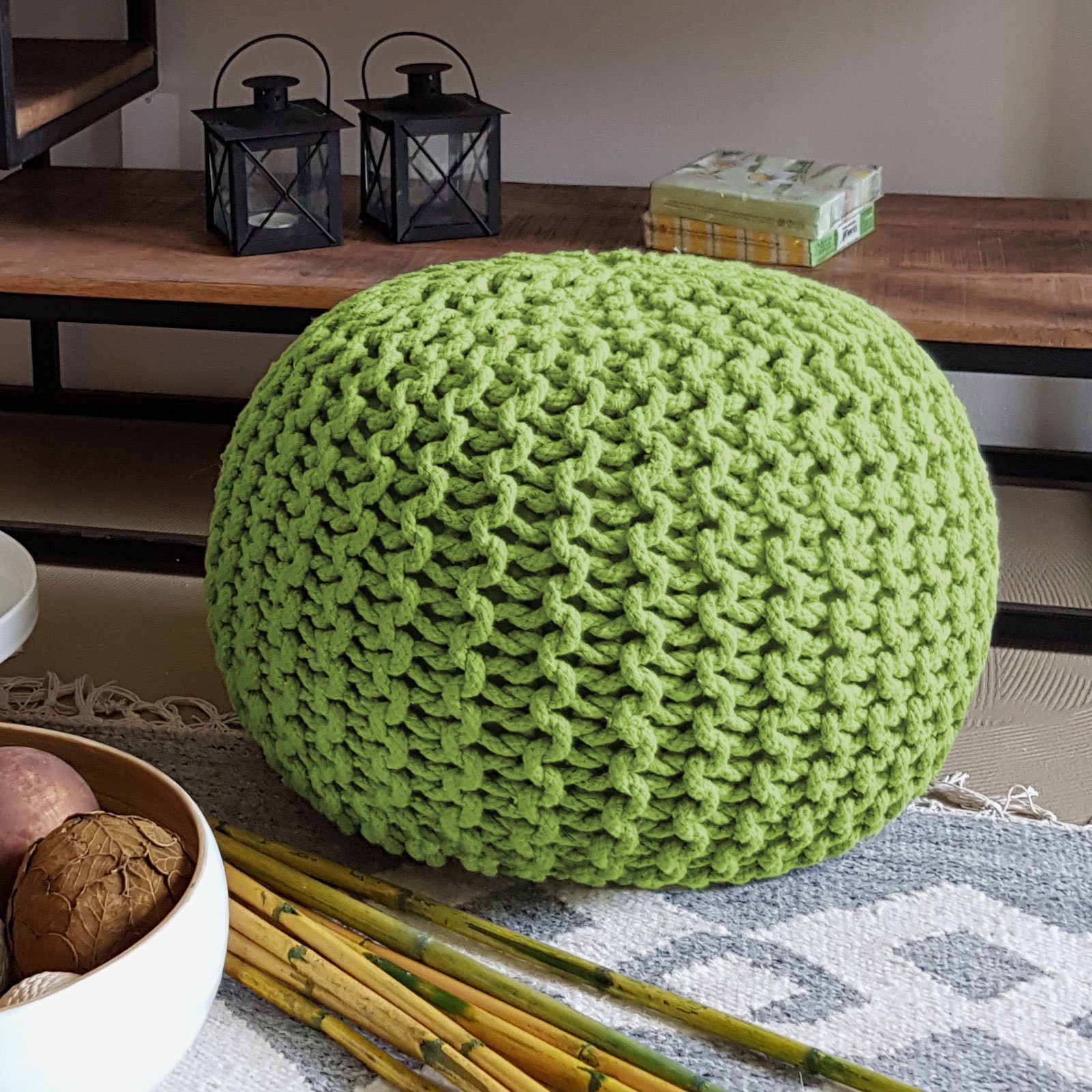 Casamia Pouf Pouf Sitzhocker Strick Jute Velour Strickhocker Bodenkissen nachhaltig