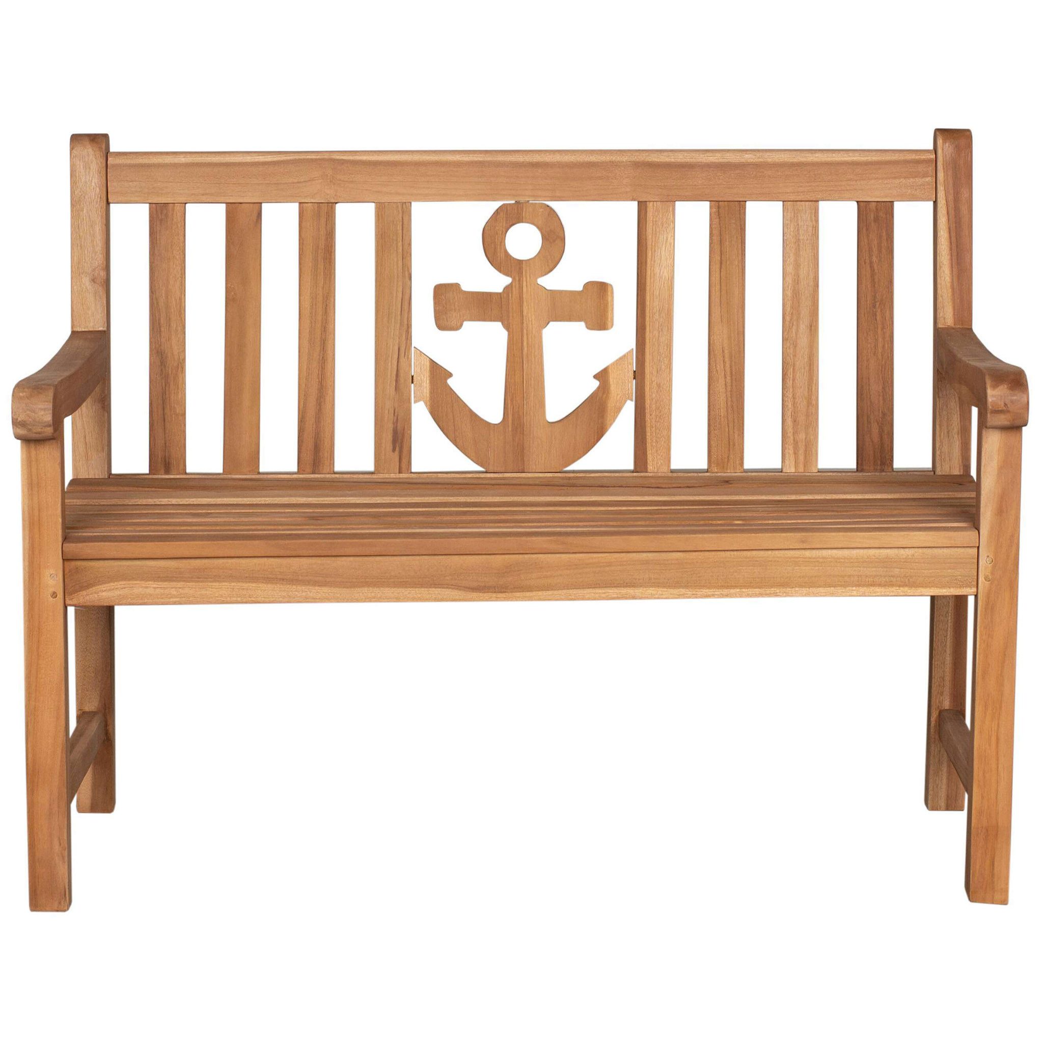 bene living Gartenbank Anker 120 cm - Teakholz, geschwungende Armlehnen - Rückenlehnen mit Ankermotiv