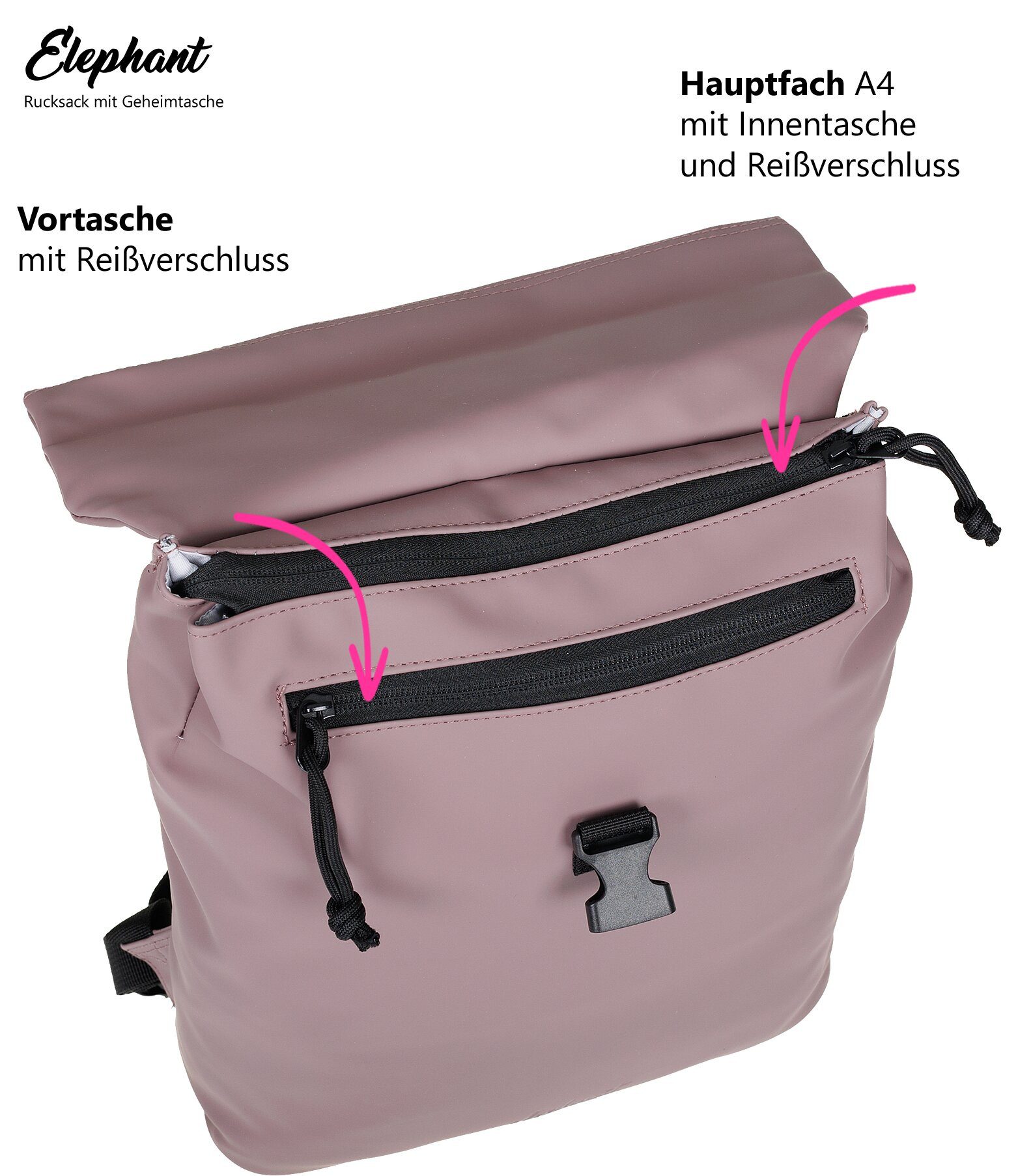 ELEPHANT Cityrucksack Lykka 12813 Damenrucksack wasserabweisend aus Plane, Rucksack Damen Handtasche iPad Tasche Geheimfach + Schlüsselbörse – Bild 2 von 5