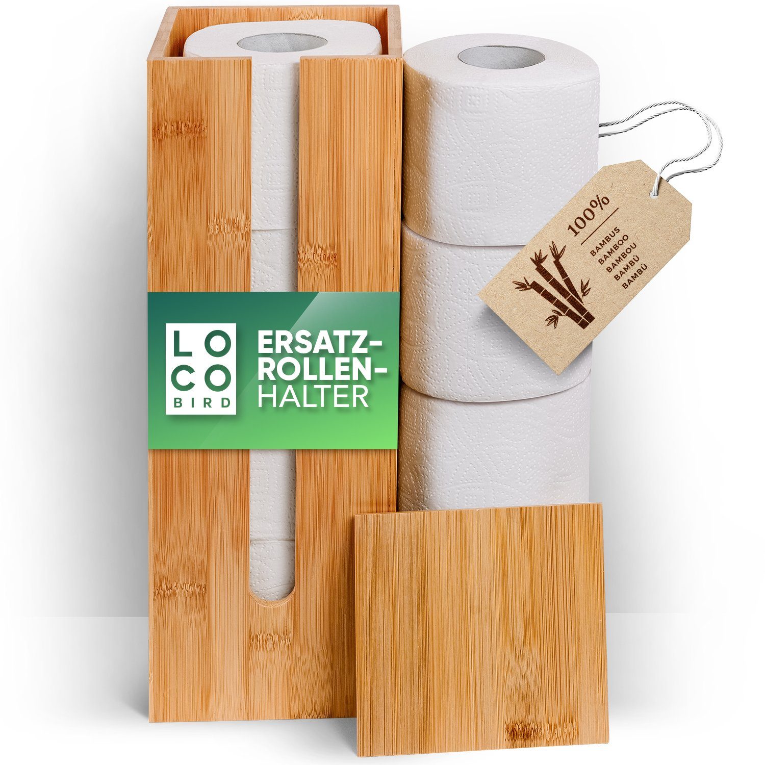 Loco Bird Toiletten-Ersatzrollenhalter Toilettenpapier Aufbewahrung für4 Rollen aus Bambus, Klopapier Aufbewahrung, Ersatzrollenhalter Toilettenpapier, Toilettenpapierhalter stehend, Klopapierhalter stehend, Klorollenhalter stehend, Klorollenaufbewahrung | Toilettenpapierhalter