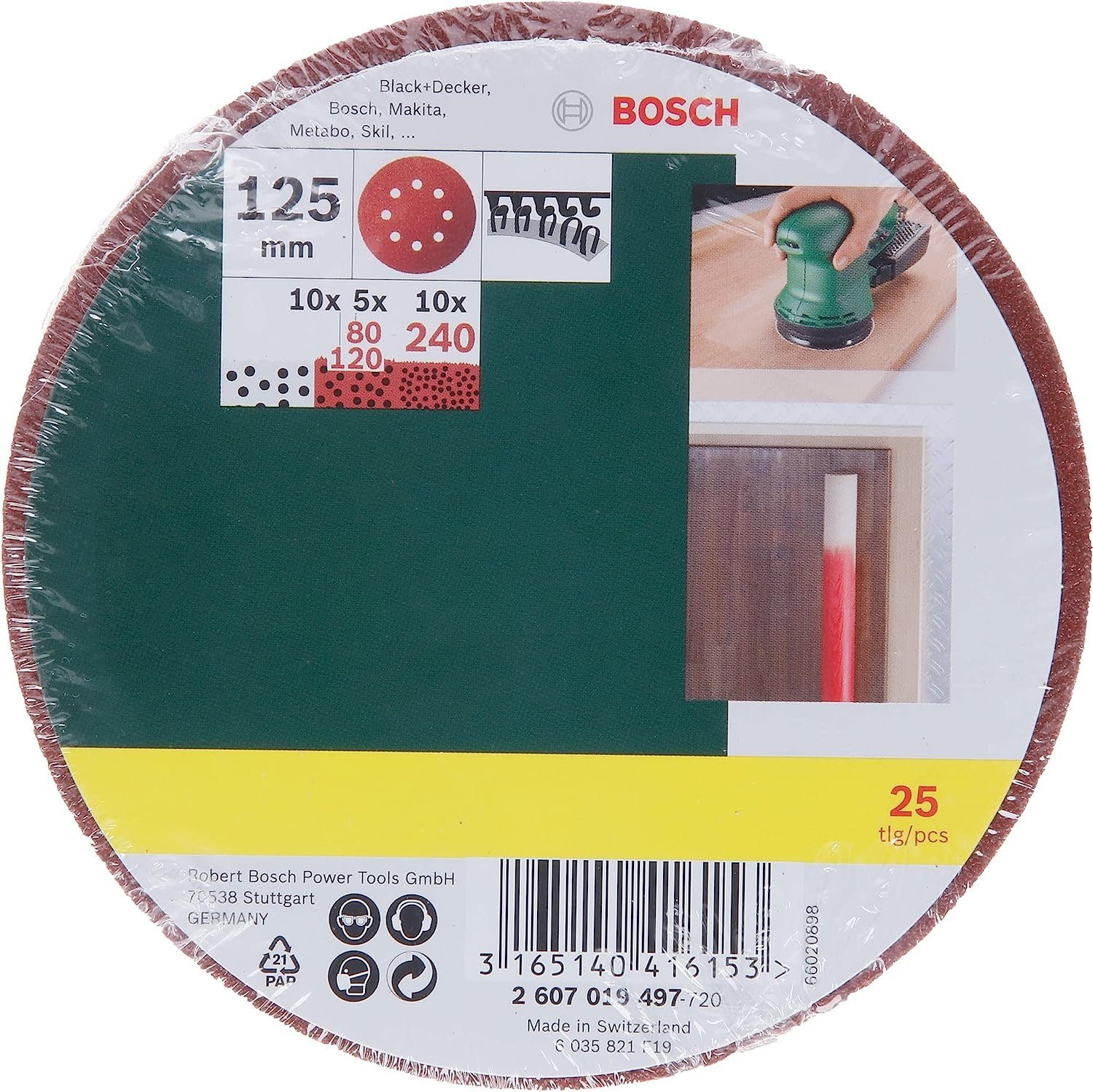 BOSCH Bohrfutter Bosch 25 tlg. Zubehör P80/120/240, Ø mm, Set 125 Exzenter Schleifblatt