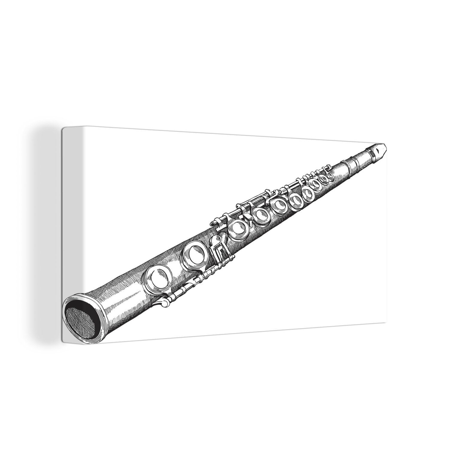 OneMillionCanvasses® Leinwandbild Illustration einer Skizze einer Flöte in schwarz-weiß, (1 St), Wandbild Leinwandbilder, Aufhängefertig, Wanddeko, 30x20 cm