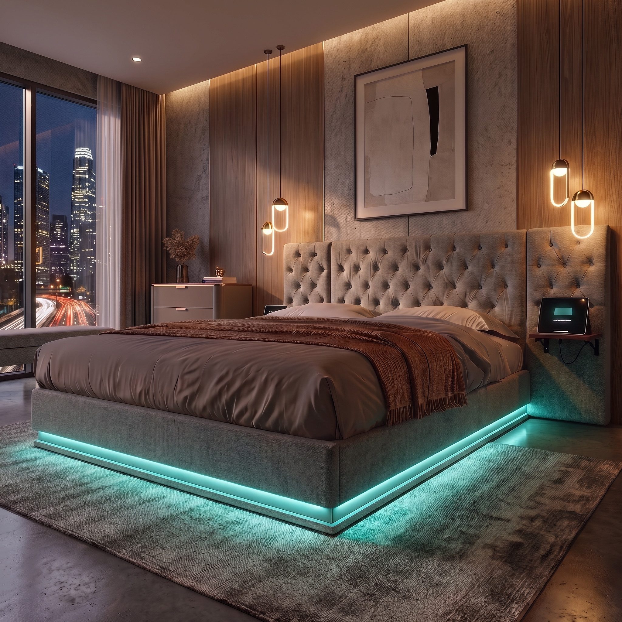 PXloue Polsterbett Modernes Polsterbett mit LED-Beleuchtung (Chesterfield-Design), Bettkasten, Ladefunktion, Leinen, 160x200 cm