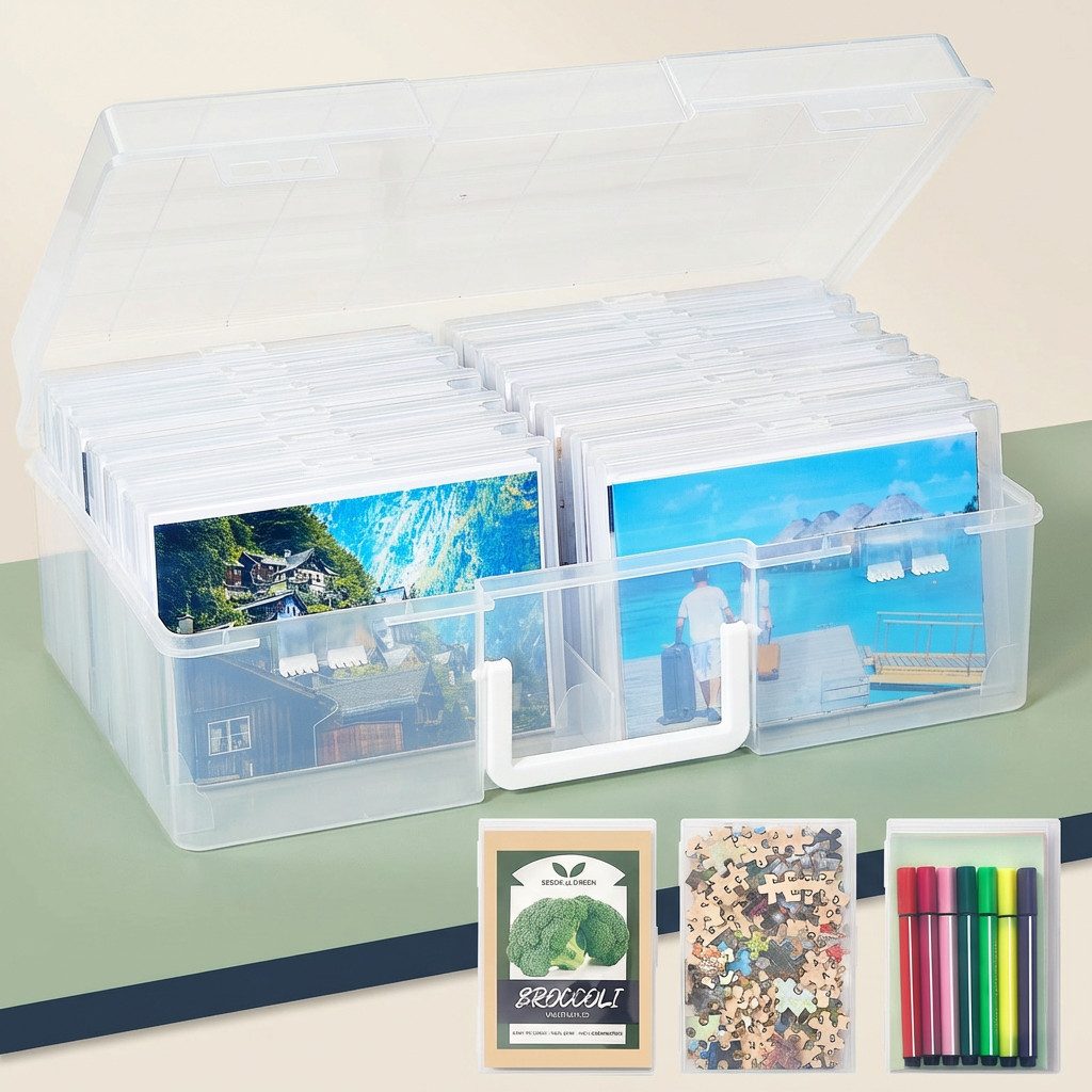 Lifewit Fotobox Fotobox Aufbewahrungsbox mit innere Fotohalter, Fotoetui, Klar (14 St)