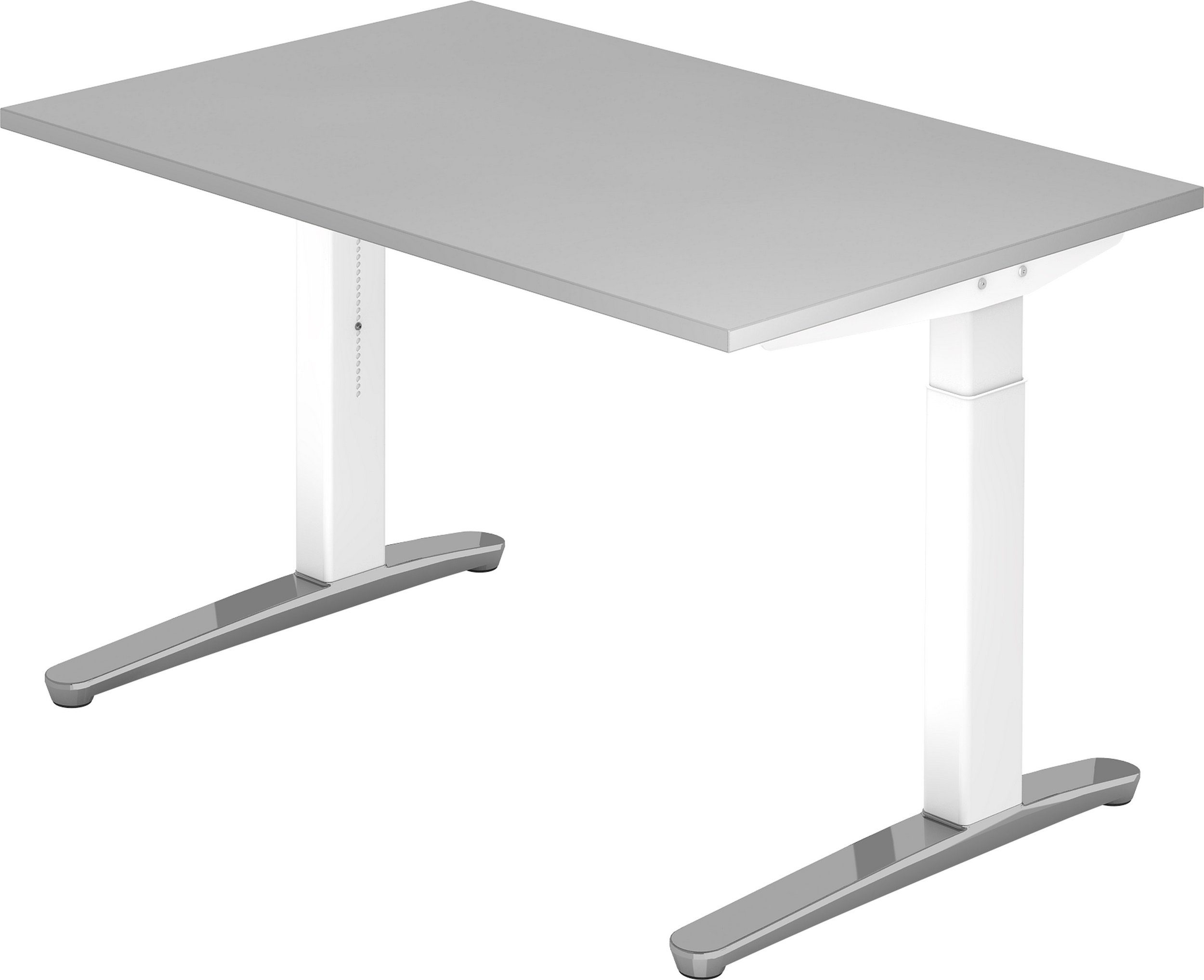 bümö Schreibtisch Schreibtisch Serie-XB, Rechteck: 120 x 80 cm - Dekor: Grau - Gestell: Weiß/Alu poliert