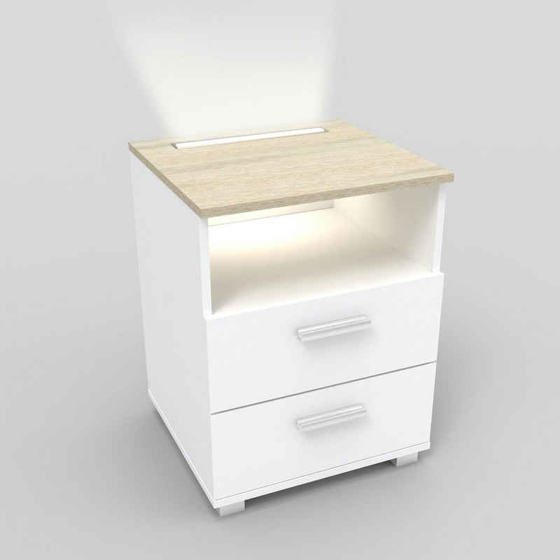 kalb Beistelltisch Mila - Nachtkonsole Nachttisch mit integr. LED Licht, dimmbar
