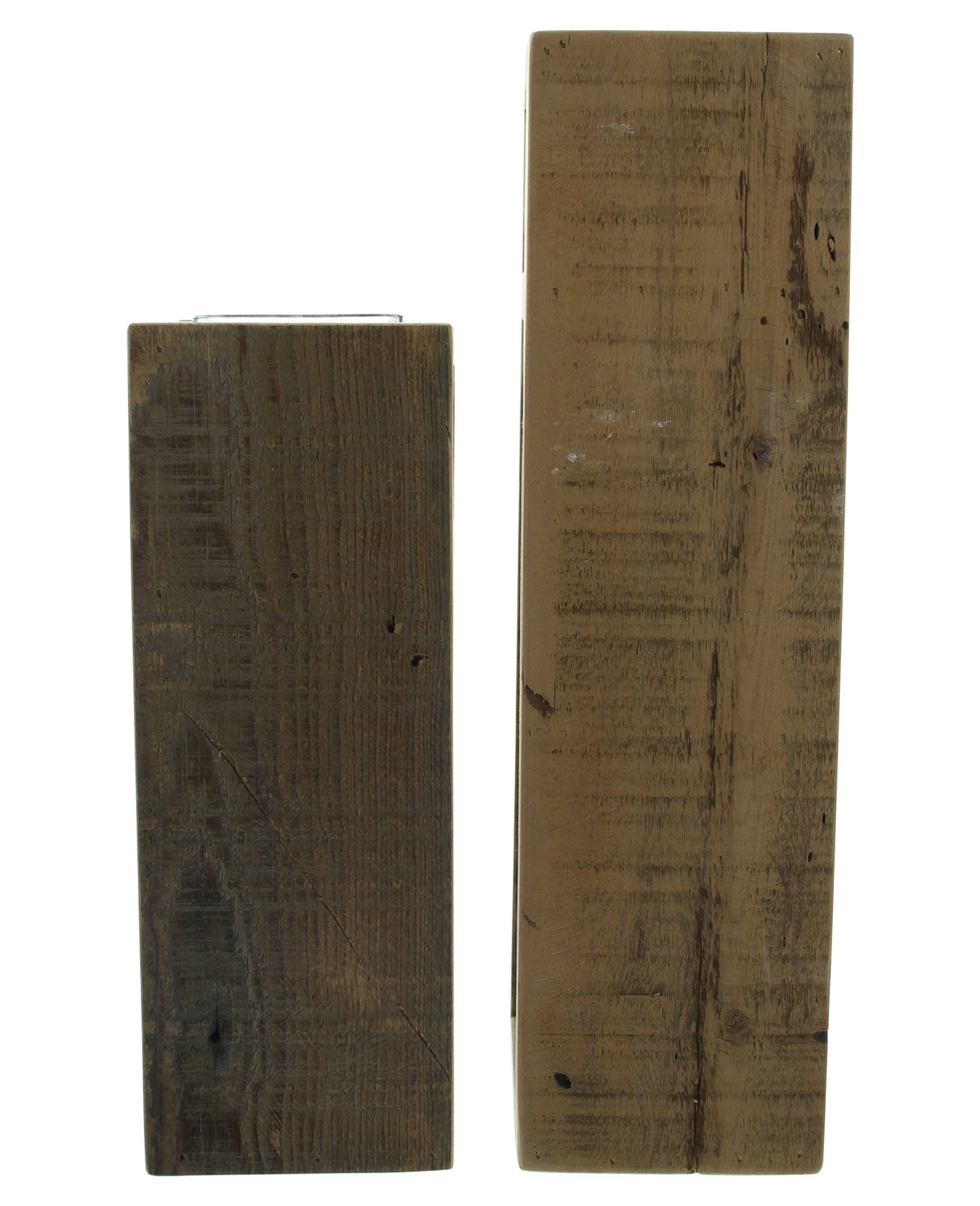 Dekoleidenschaft Bodenwindlicht "Wood" Windlicht Säule aus recyceltem Holz, Kerzenhalter, 30 + 40 cm (2 St., im Set), Kerzenständer rustikal - Jedes Stück ein U – Bild 4 von 5