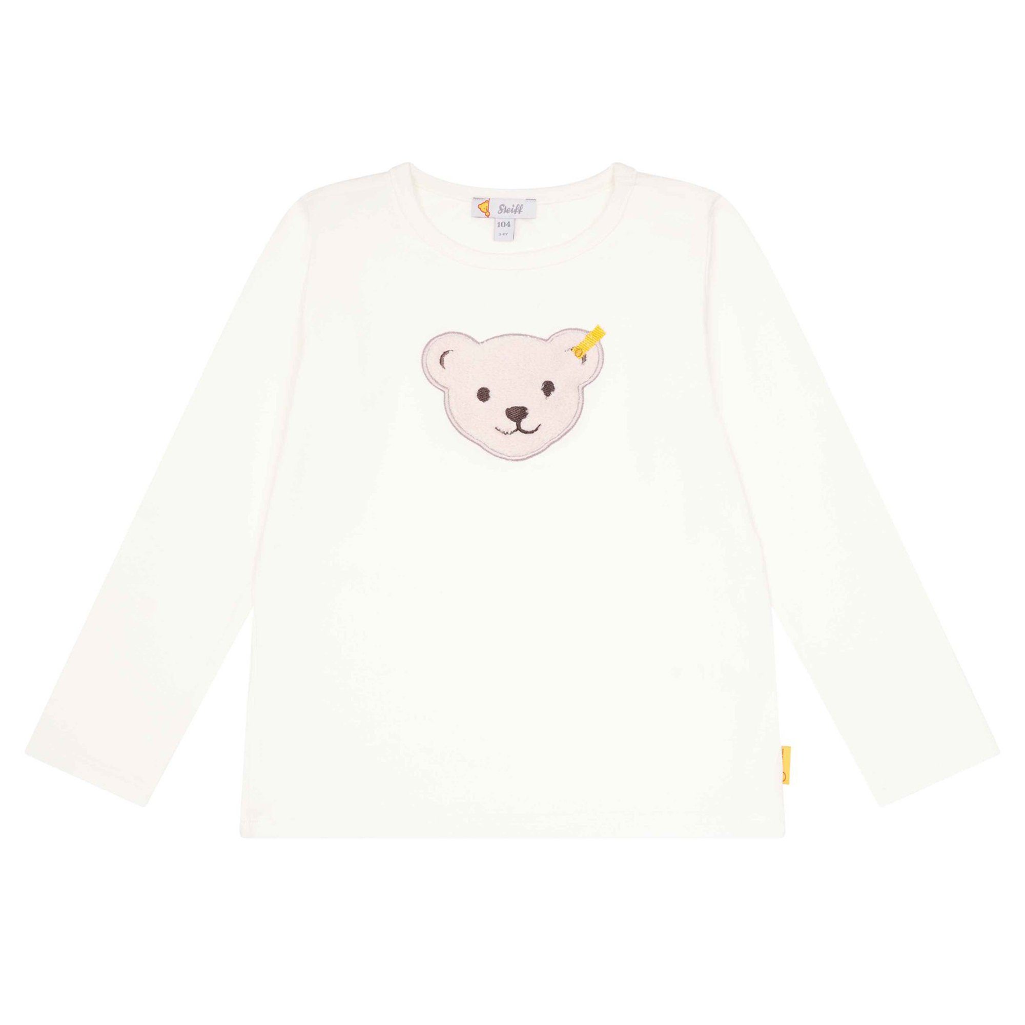 Steiff T-Shirt Kinder Langarm-Shirt - Basic, Teddy-Applikation Weiß