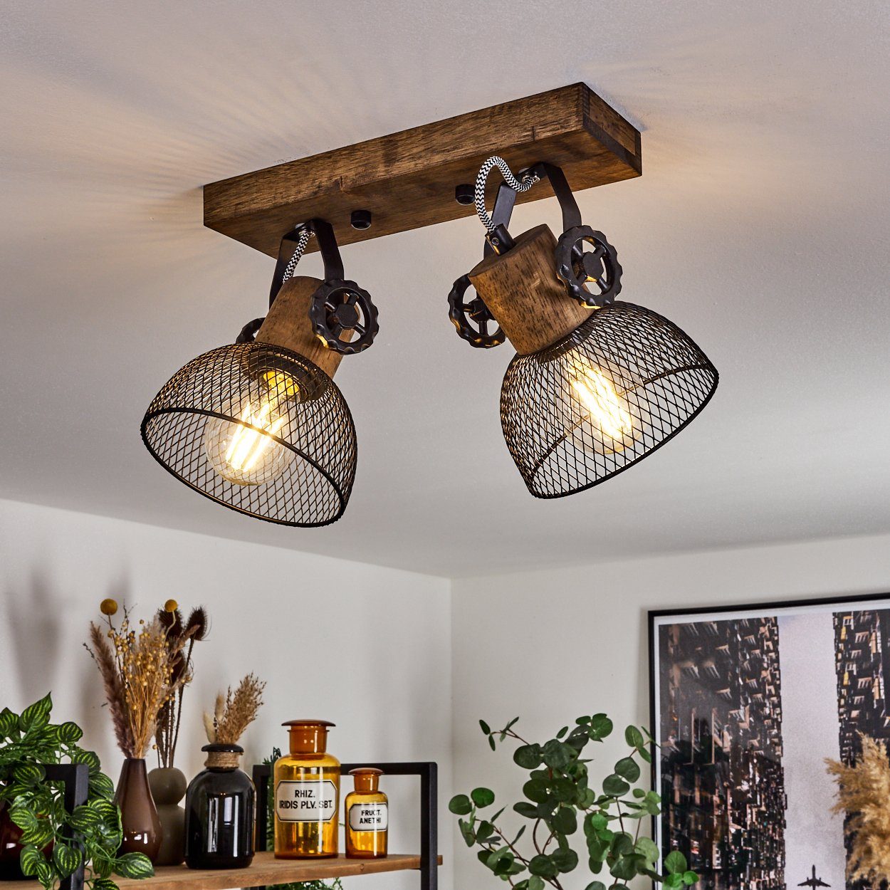 Wandleuchte Lampe Holzleuchte Industrial Vintage  Wohnzimmerleuchte grau braun 