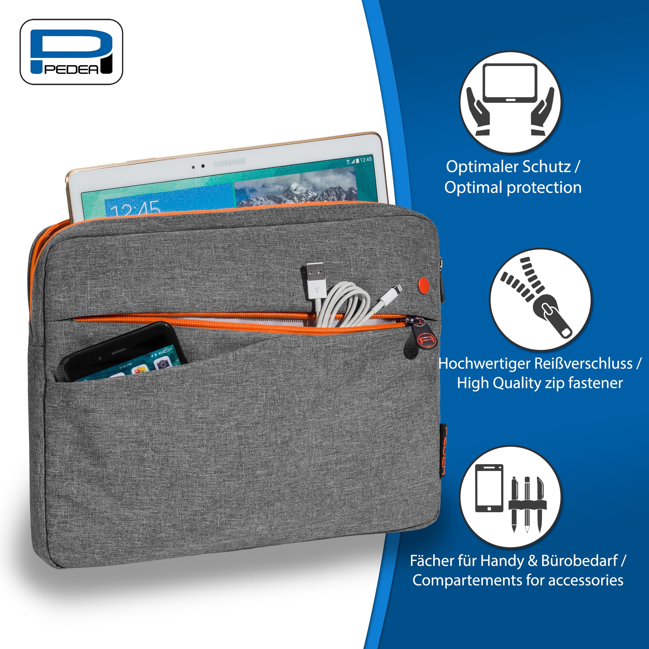 PEDEA Tablettasche FASHION Tablet Hülle mit Polsterung 10,1 / 11 Zoll (kompatible mit iPad, Huawei MatePad, Lenovo Tab, Samsung Galaxy Tab), Schutzhülle mit einer dicken Polsterung und weichem Innenfutter