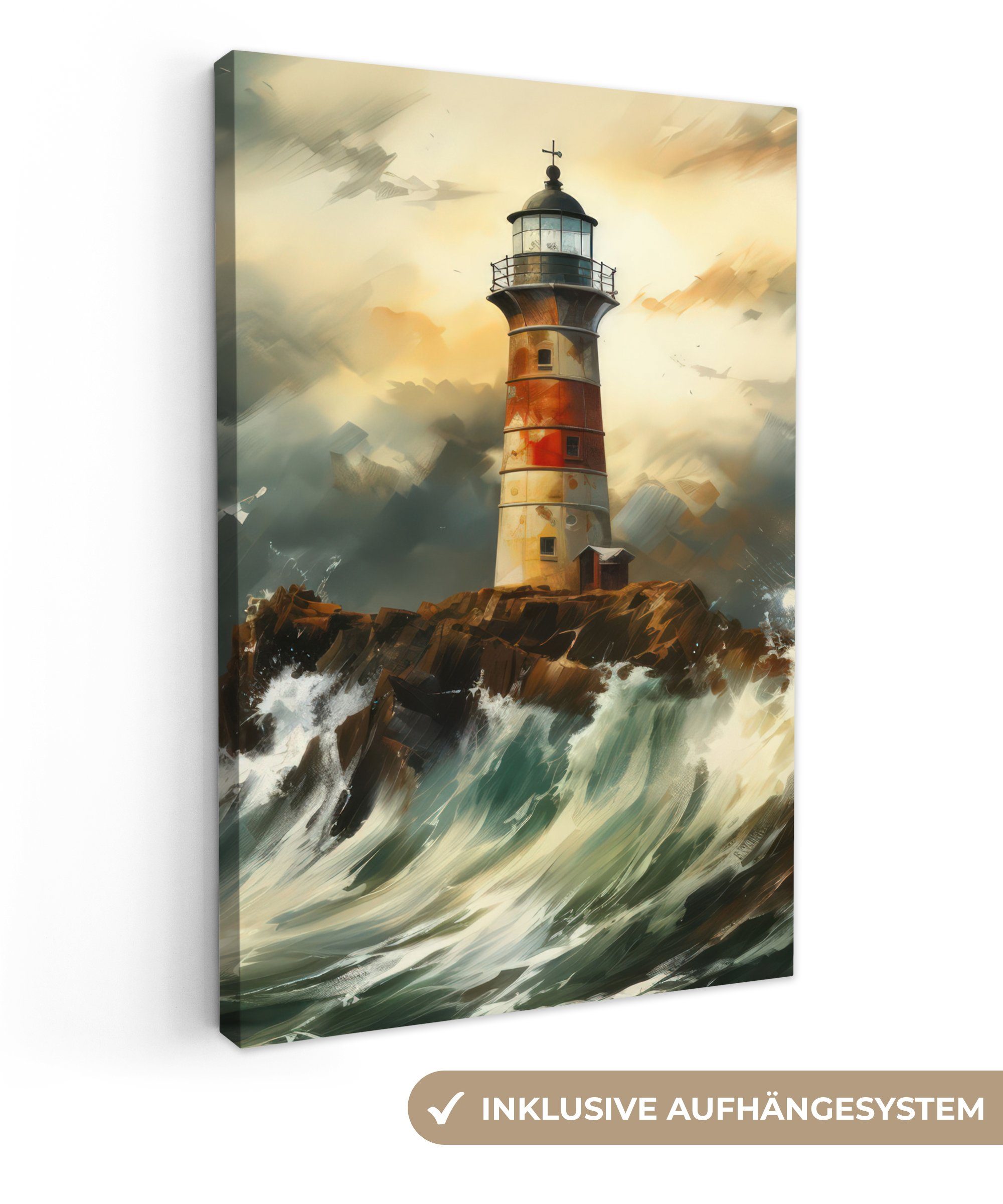 OneMillionCanvasses® Leinwandbild Leuchtturm - Wasser - Meer - Felsen - Ölf günstig online kaufen