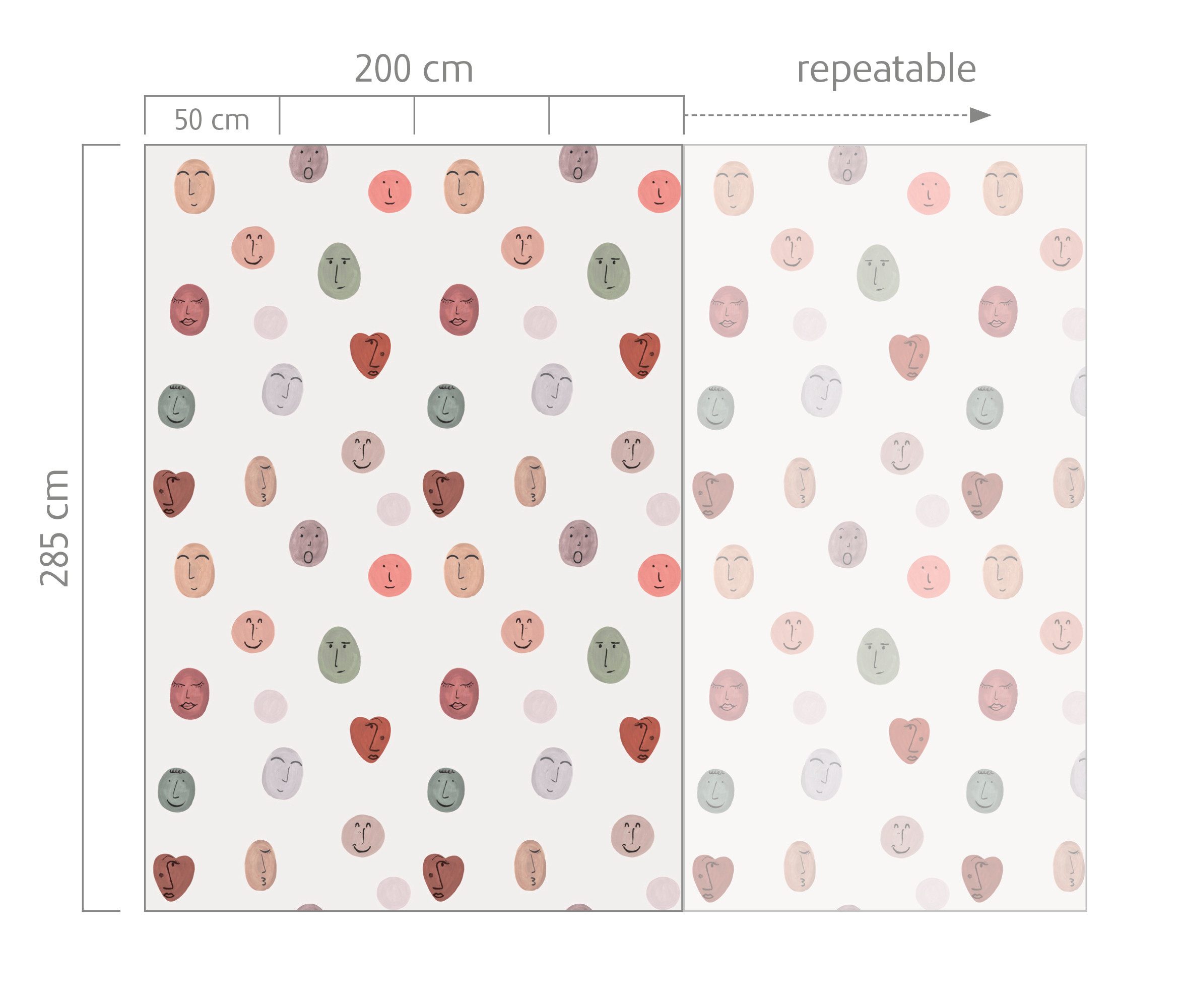 Rasch Fototapete Lächelnde Gesichter in Bunt - Roomblush Smileys RB307 - 2,85m x 2,00m, glatt, fröhlich, verspielt, (1 St), Viele lächelnde Gesichter