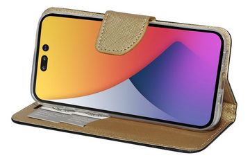 cofi1453 Handyhülle Buch Tasche für iPhone 14 Schwarz-Gold 6,1 Zoll, Kunstleder Schutzhülle Handy Wallet Case Cover mit Kartenfächern, Standfunktion