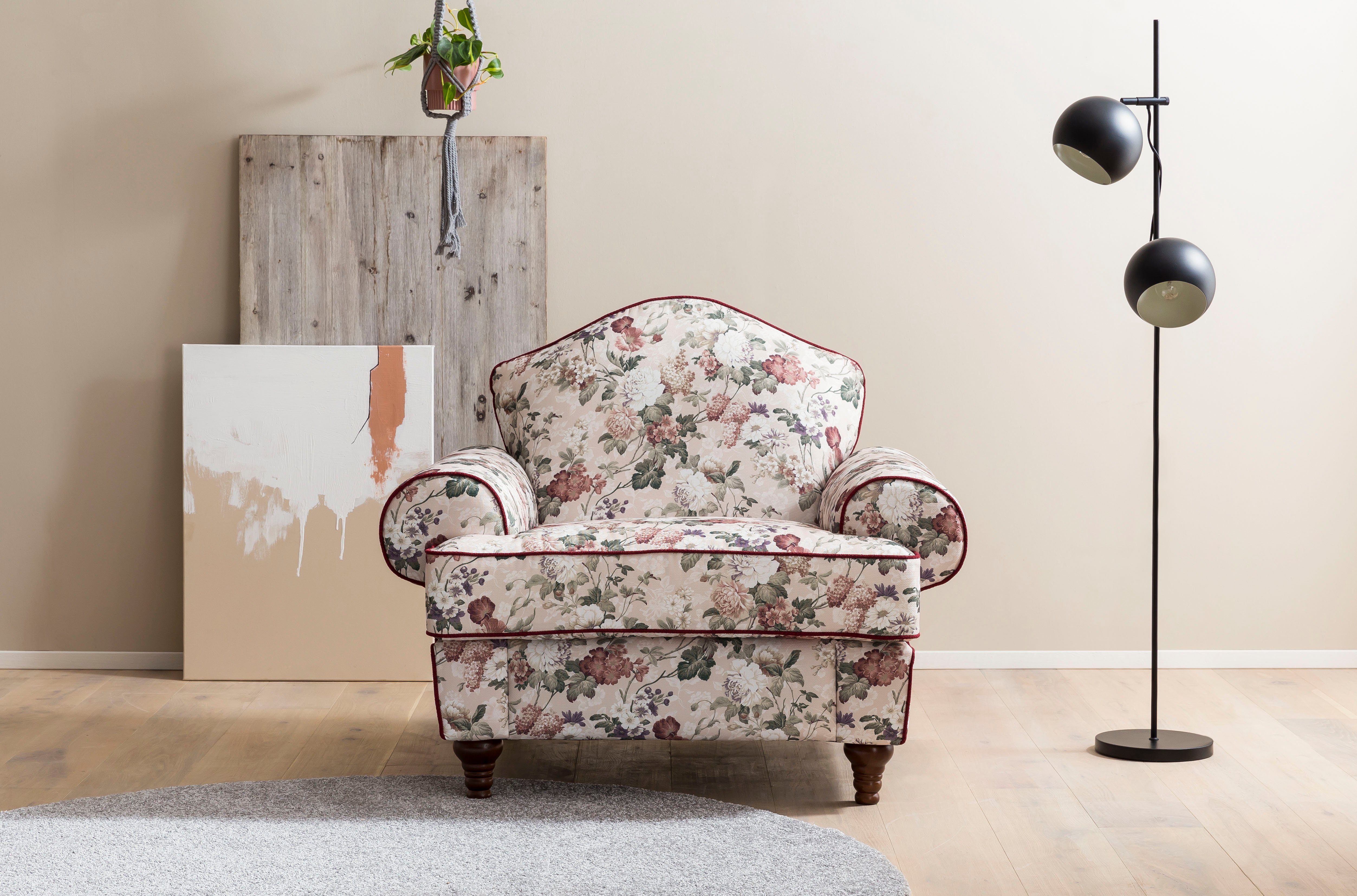 Home affaire Sessel LUCIENNE, mit gedrechselten Füßen aus Holz