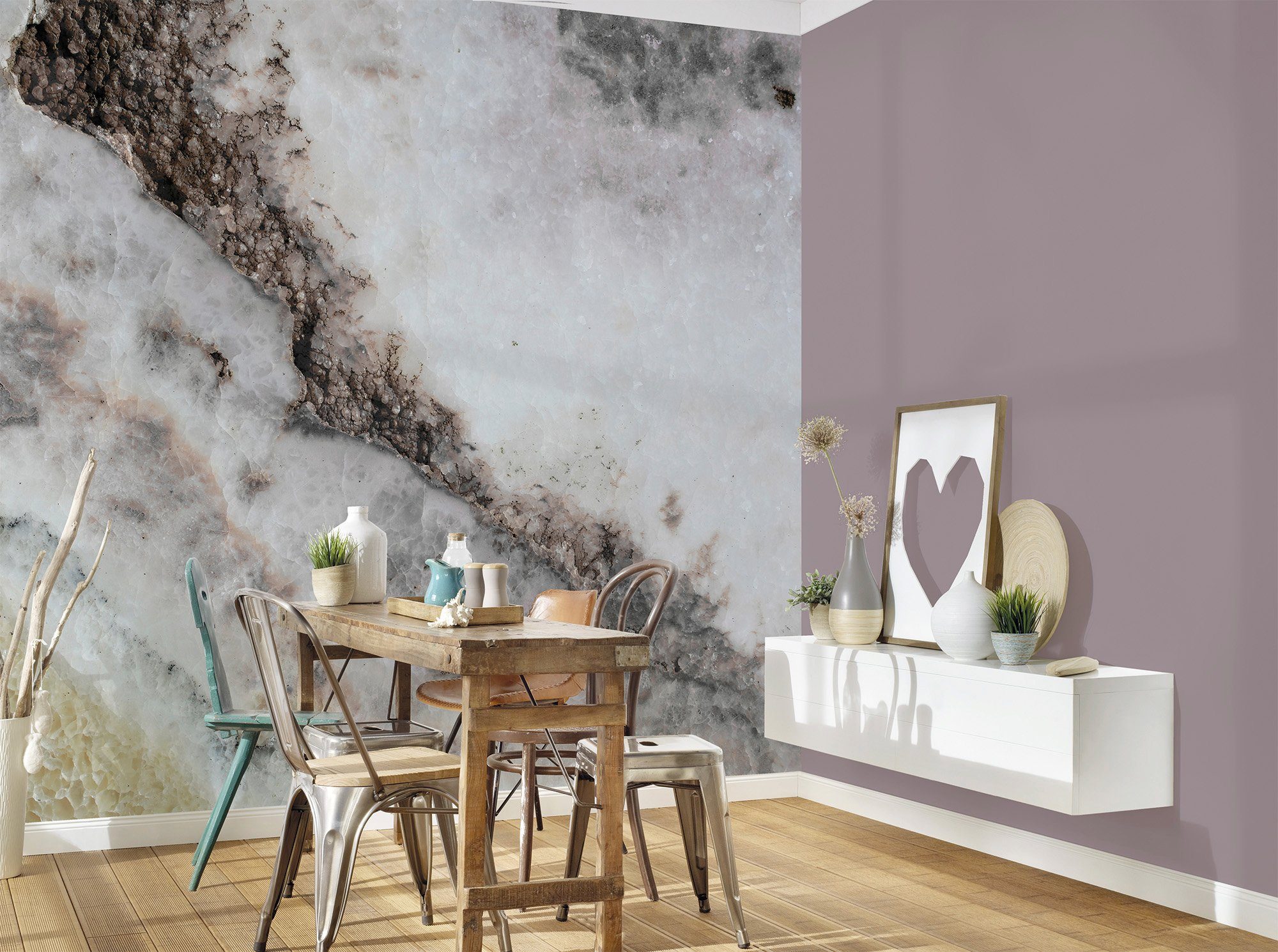 Decke St), Quartz, glatt, Fototapete walls Wand, Schräge, (5 Vlies, living Designwalls Rose