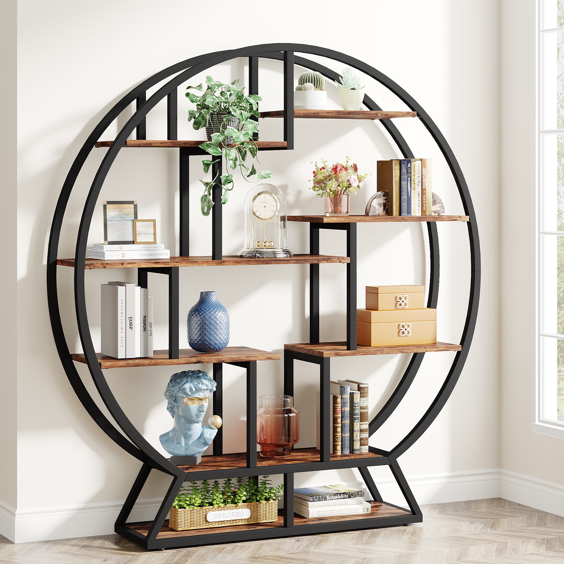 Tribesigns Bücherregal Rundes Bücherregal, Industrielles 5 Etagere Rustikal günstig online kaufen