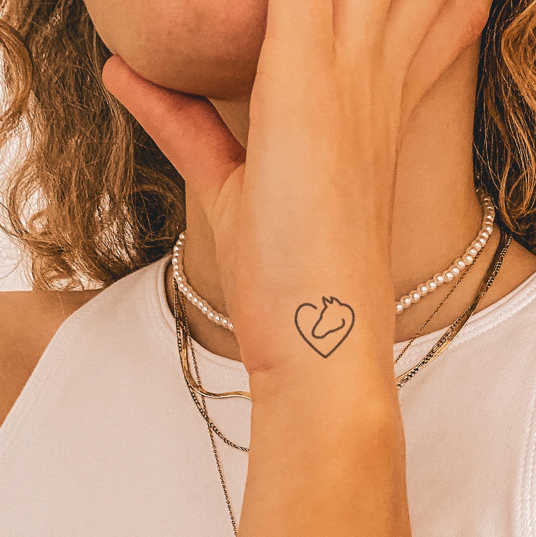 Inkster Schmuck-Tattoo Pferd und Herz Tattoo, wasserfestes temporäres Tattoo, 2 Wochen Halt