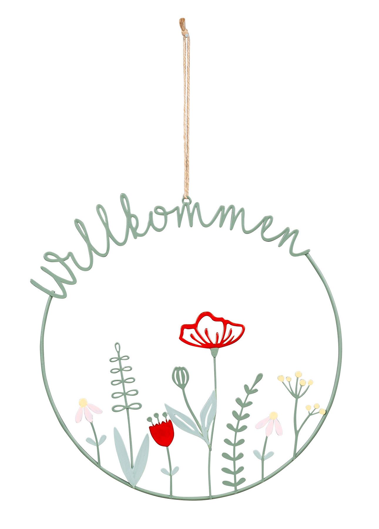 Levandeo® Metallbild, Willkommen Schild Ø30cm Türkranz Frühling Grün Wiese günstig online kaufen