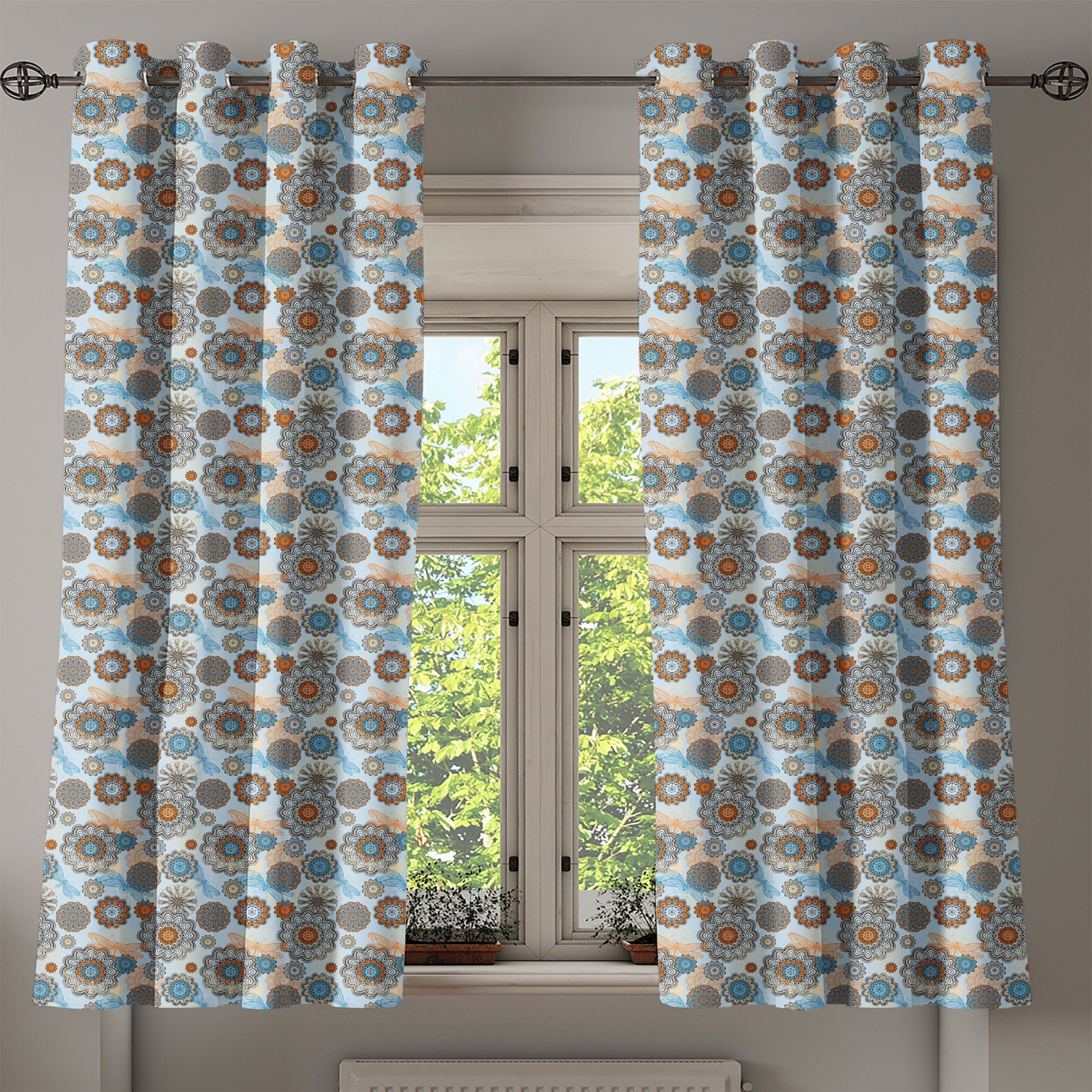 Abakuhaus, Schlafzimmer Zeichnung Gekritzel Dekorative Gardine für 2-Panel-Fenstervorhänge Wohnzimmer, abstrakte