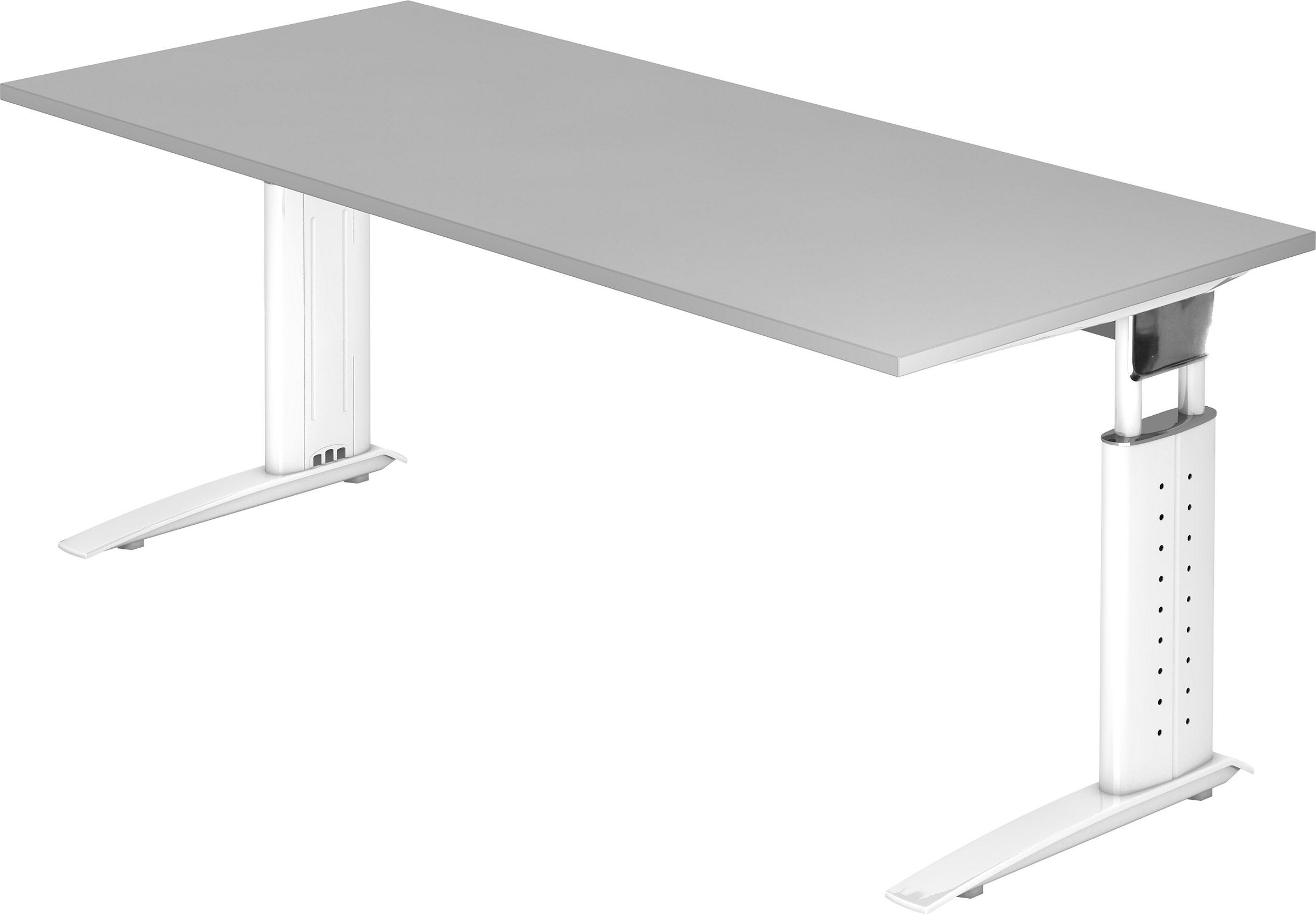 bümö Schreibtisch Schreibtisch Serie-U, Rechteck: 180 x 80 cm - Dekor: Grau - Gestell: Weiß