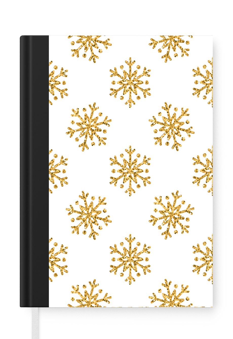 Merkzettel, Notizbuch 98 - Haushaltsbuch - Weihnachten - Journal, A5, Tagebuch, MuchoWow Glitter - Design, Notizheft, Seiten, Gold Schneeflocke