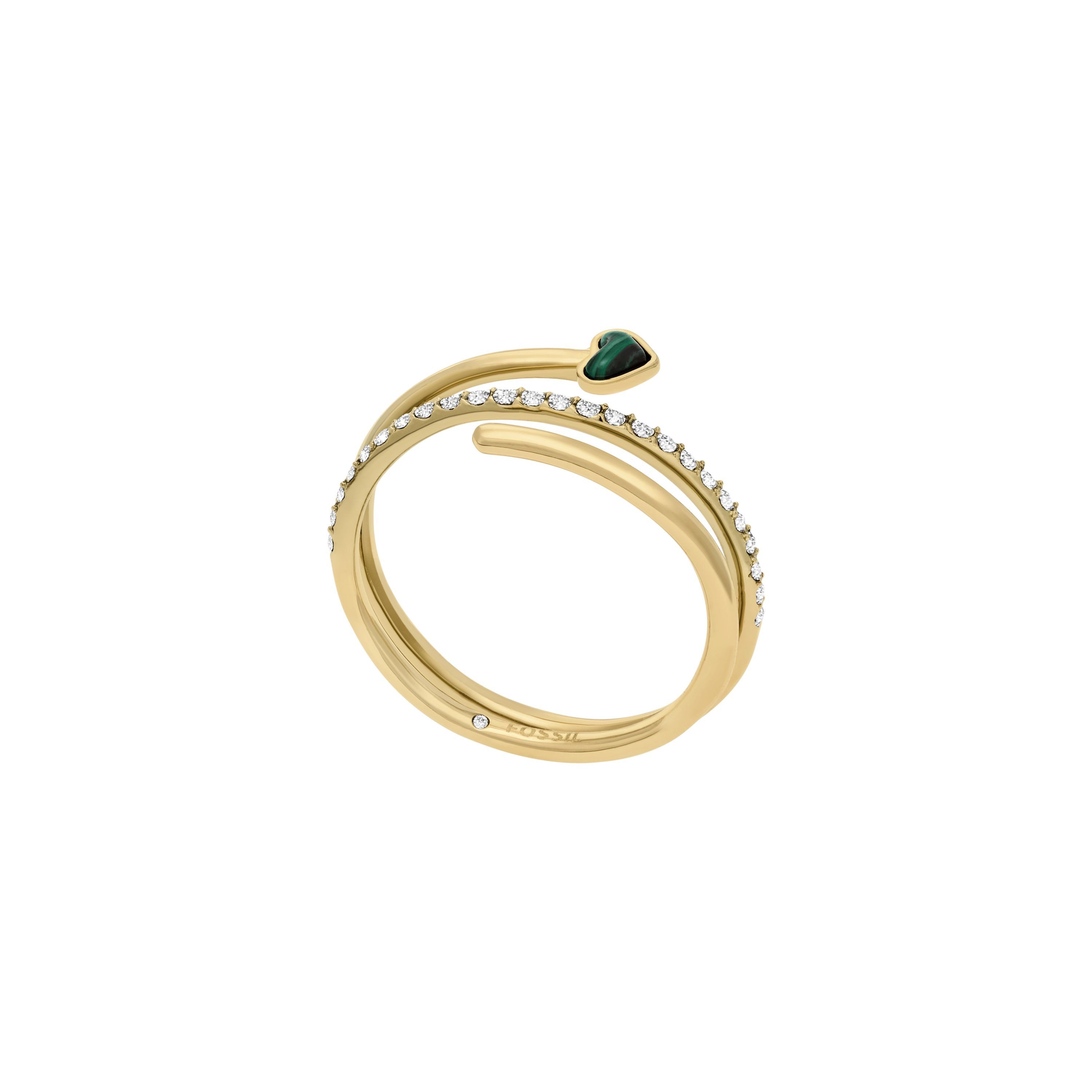 Fossil Fingerring Schmuck Geschenk Edelstahl Ring JEWELRY Herz, mit Glasstein, Malachit