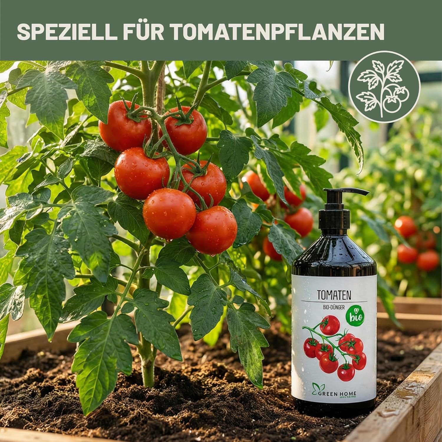 GREEN HOME LOVE NATURE Tomatendünger Bio-Dünger flüssig NPK 3+2+6 für Tomaten, Paprika & Gemüse, Tomaten, 100 % bio, organisch-mineralisch, extra Kalium, Dosierpumpe