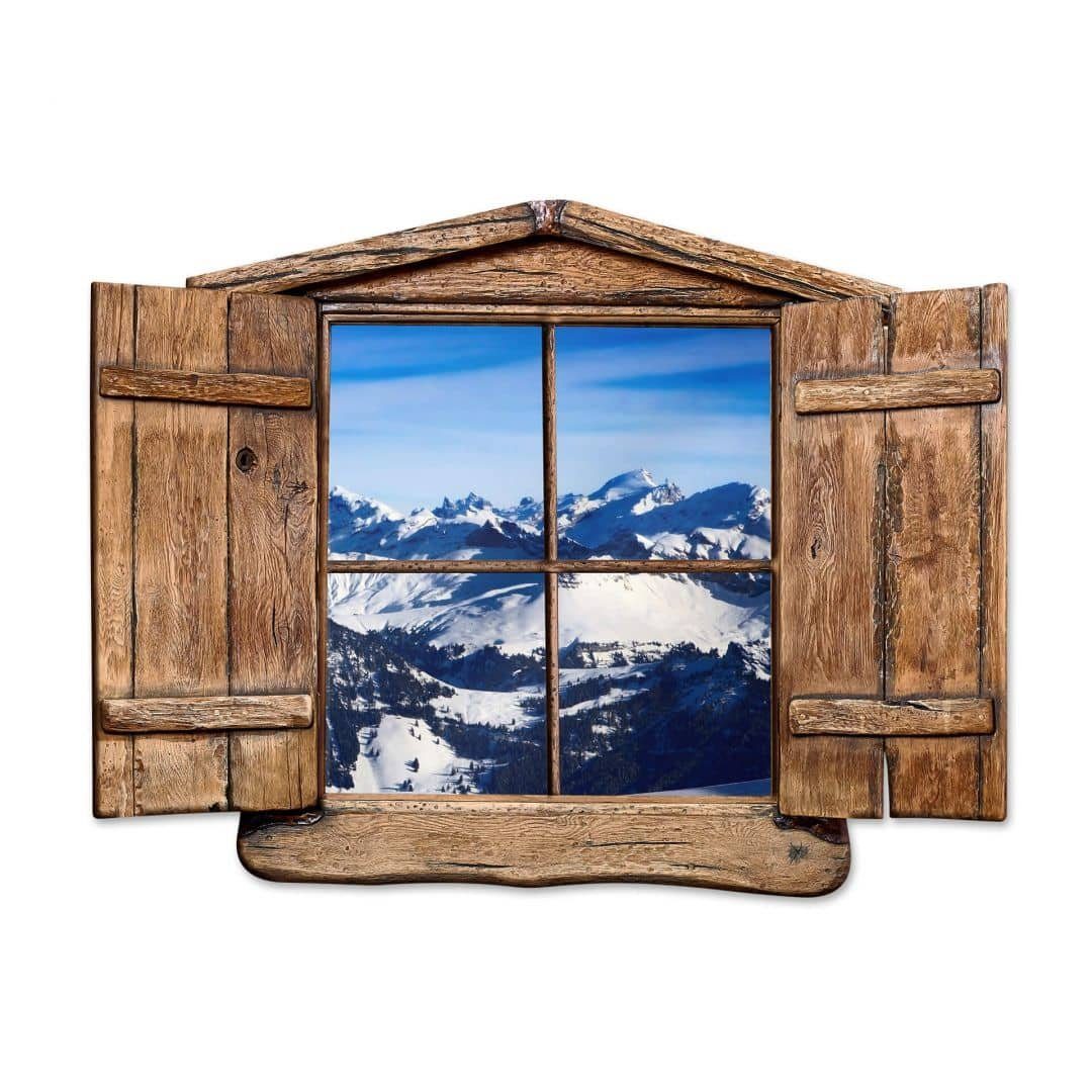 Wandtattoo K&L Alpen Hütte, Berg Ski Aufkleber 3D Panorama Wall Holzfenster selbstklebend Ausblick Wandtattoo Landschaft Art Wandbild