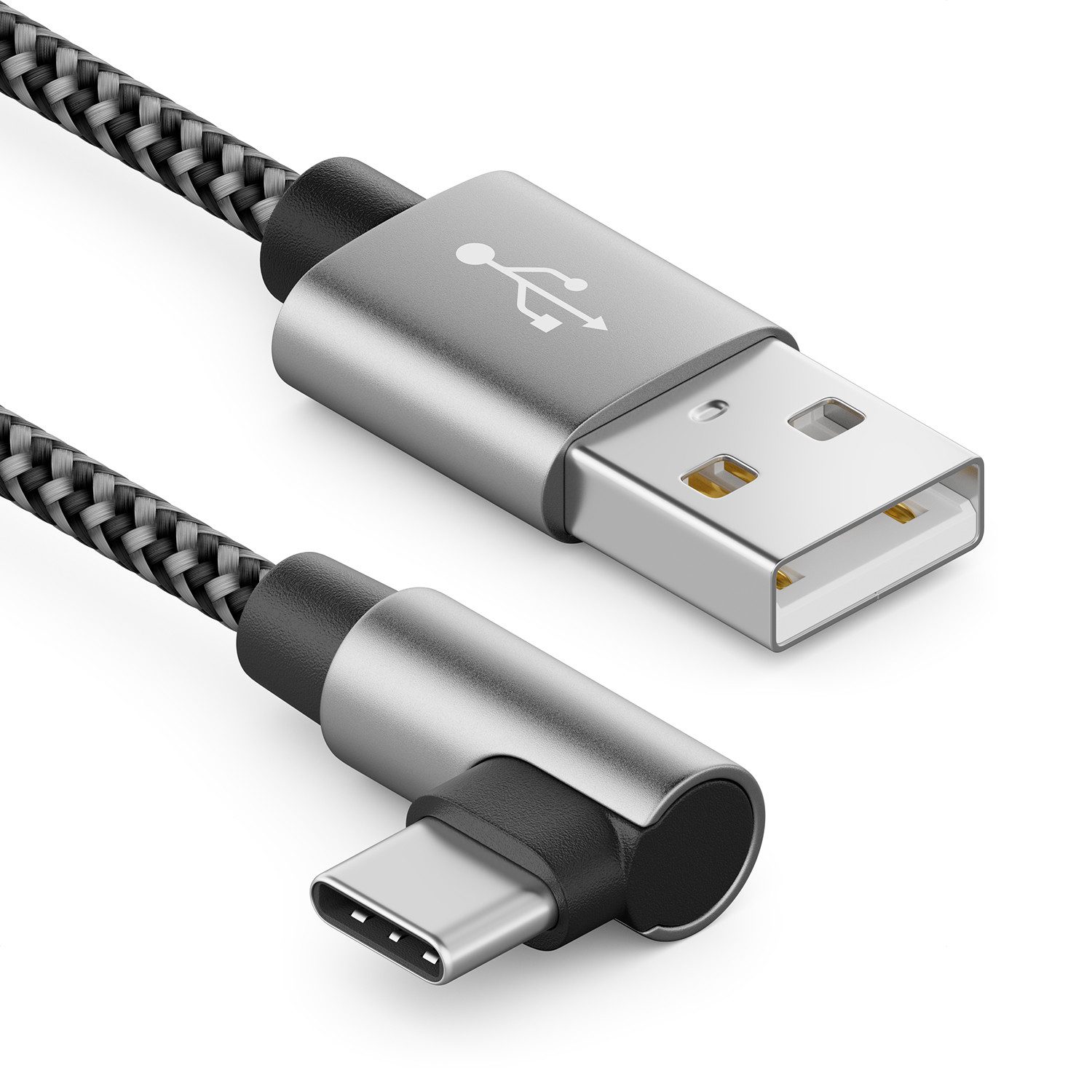 deleyCON deleyCON 2m USB A zu USB C Kabel USB-C Stecker 90° Gewinkelt USB-A USB-Kabel
