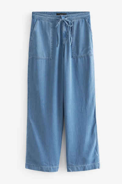 Next Weite Jeans Lyocell-Hose mit weitem Bein + Gürtel, Kurzgröße (1-tlg)
