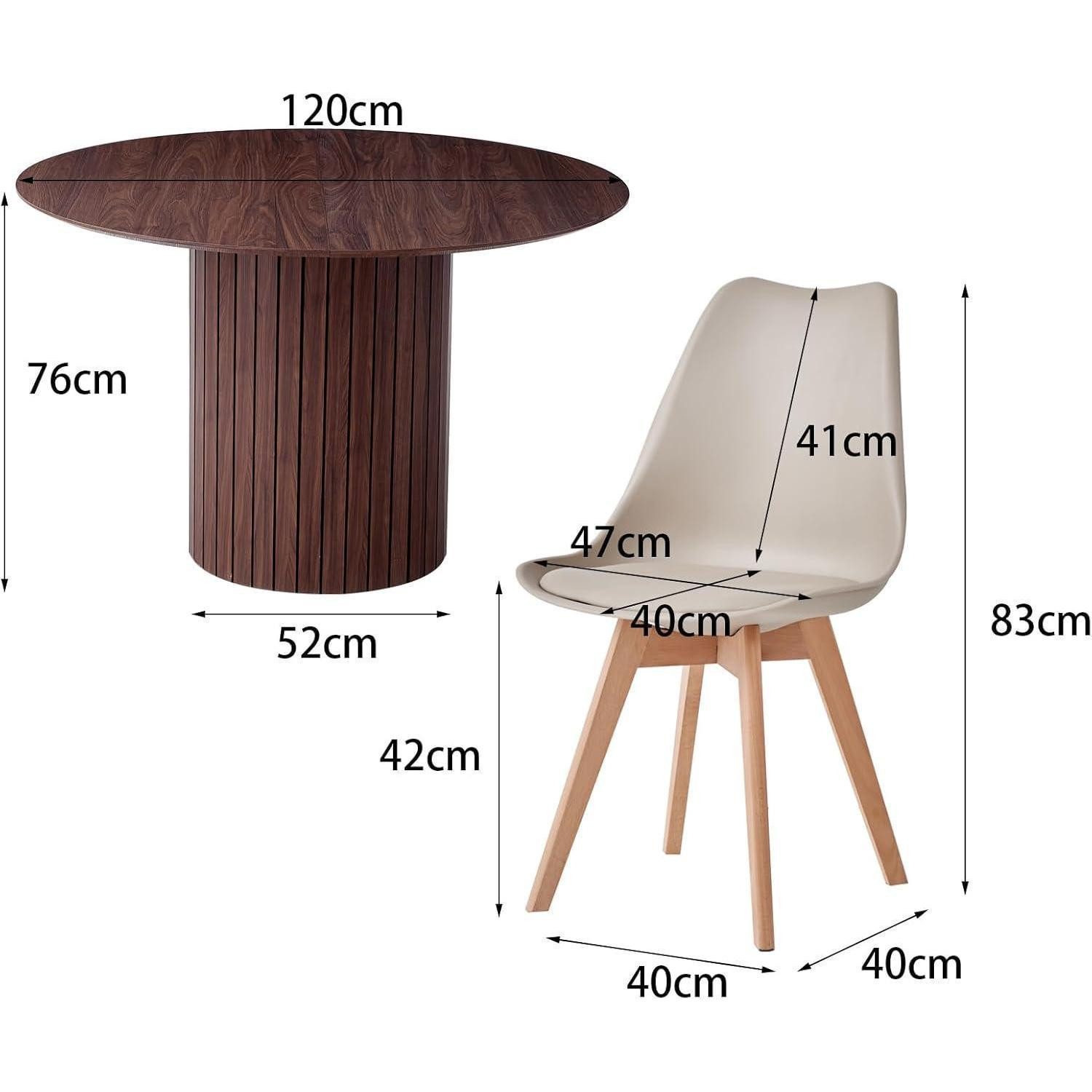 LuxusKollektion Essgruppe Esstisch 120cm rund MDF Holzfuß 1 Tisch 6 Stühle Dunkelbraun Khaki