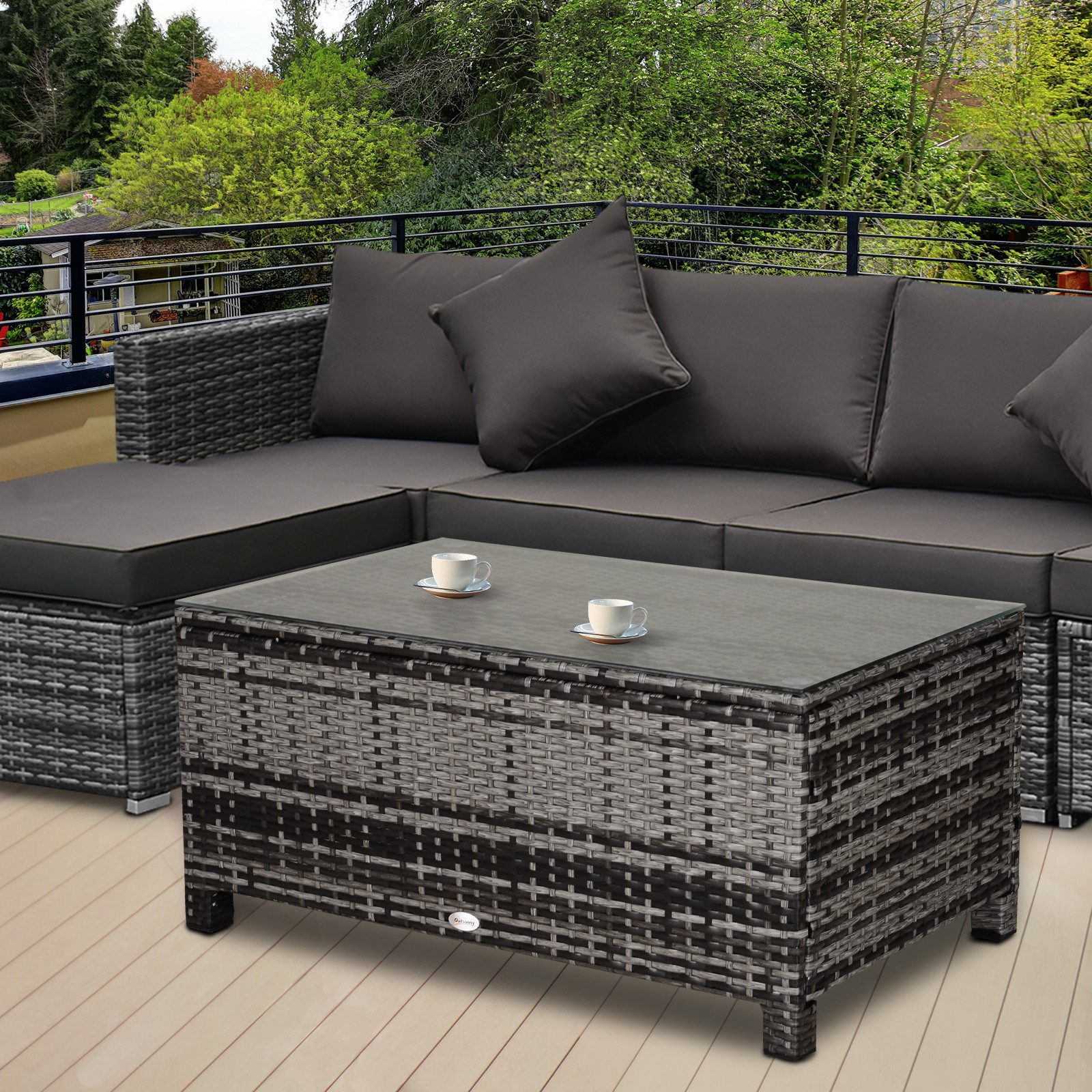 Outsunny Gartentisch Garten Beistelltisch Polyrattan grau (Balkontisch, 1-St., Couchtisch), Grau 85 x 50 x 39 cm