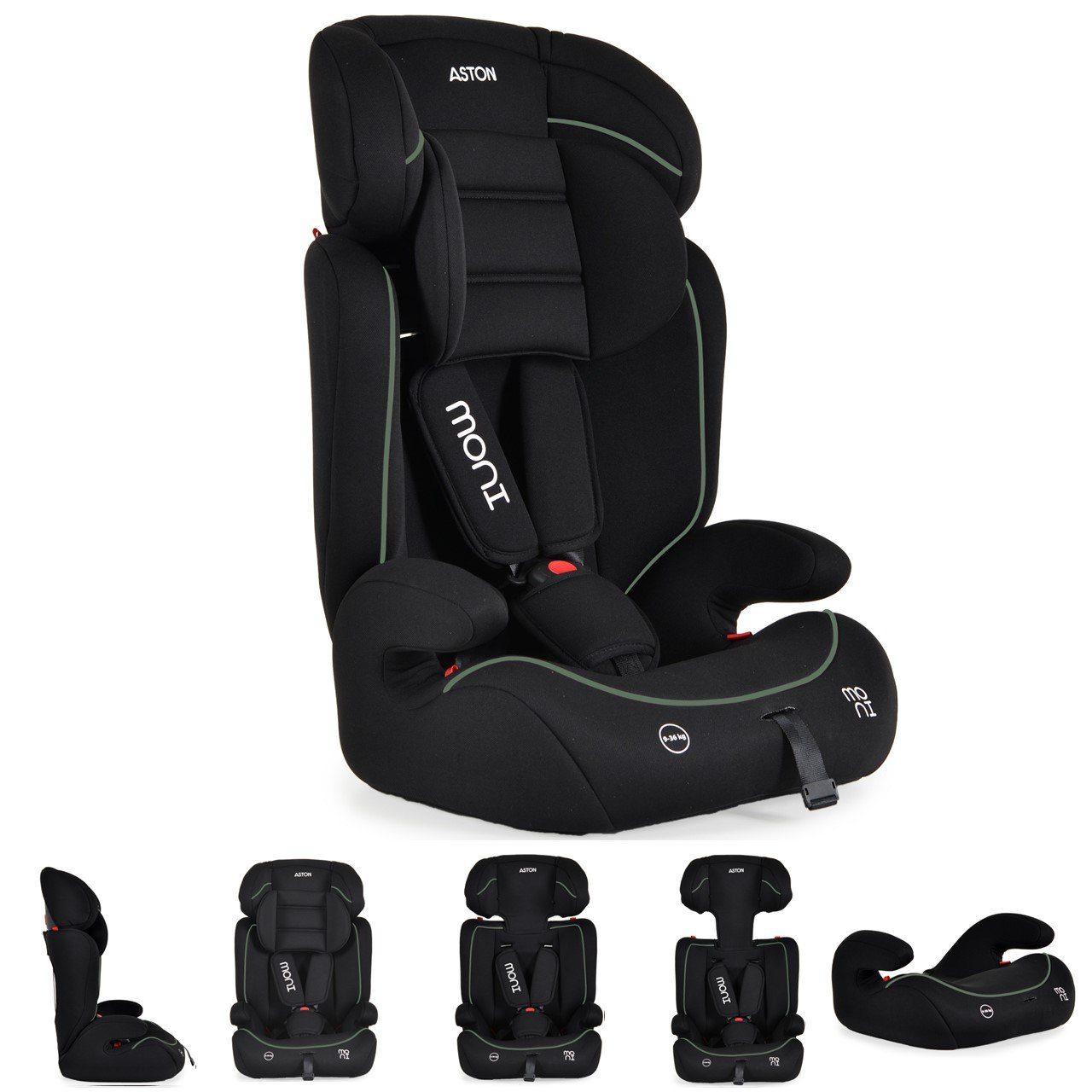 Moni Autokindersitz Kindersitz Aston Gruppe 1/2/3, bis: 36 kg, (9-36 kg) Kopfstütze verstellbar, ab 9 Monate grün