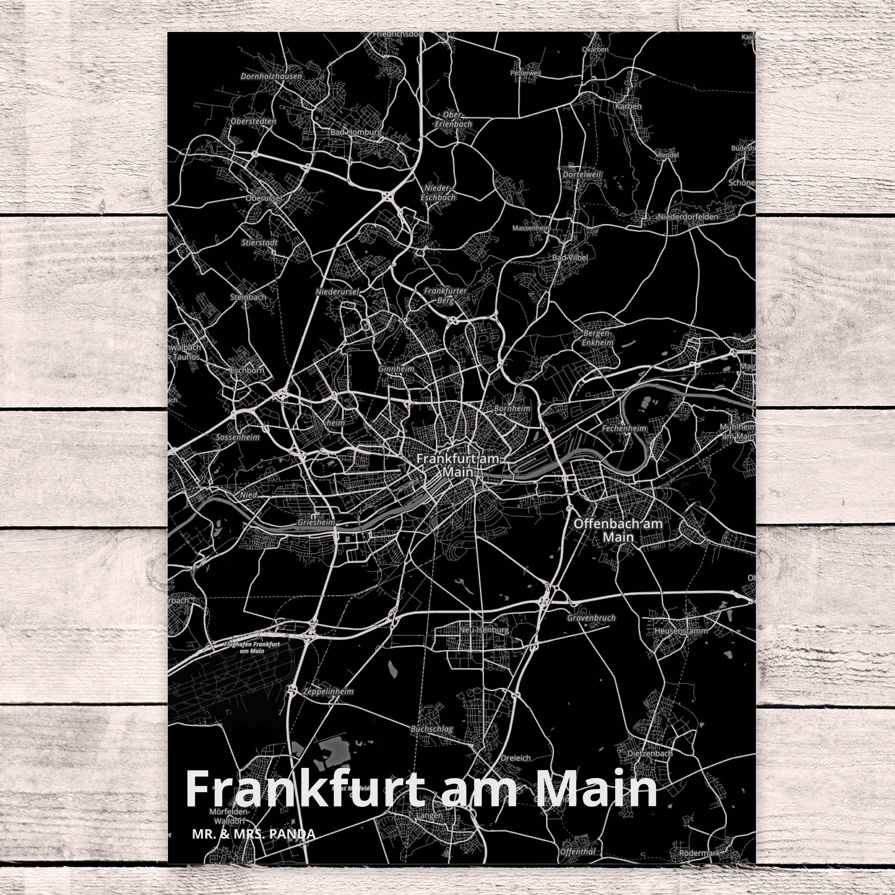 Postkarte Dorf Karte Stadt Panda Geschenk, Frankfurt Dankeskarte, am - Main Mrs. & Mr. Landkarte